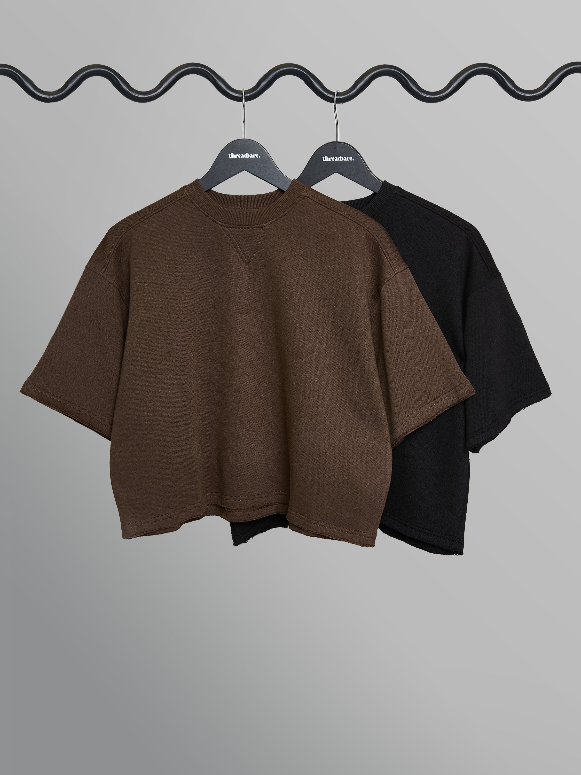 2 Pack Boxy Short Sleeve Sweatshirts in Chocolate Brown & Black