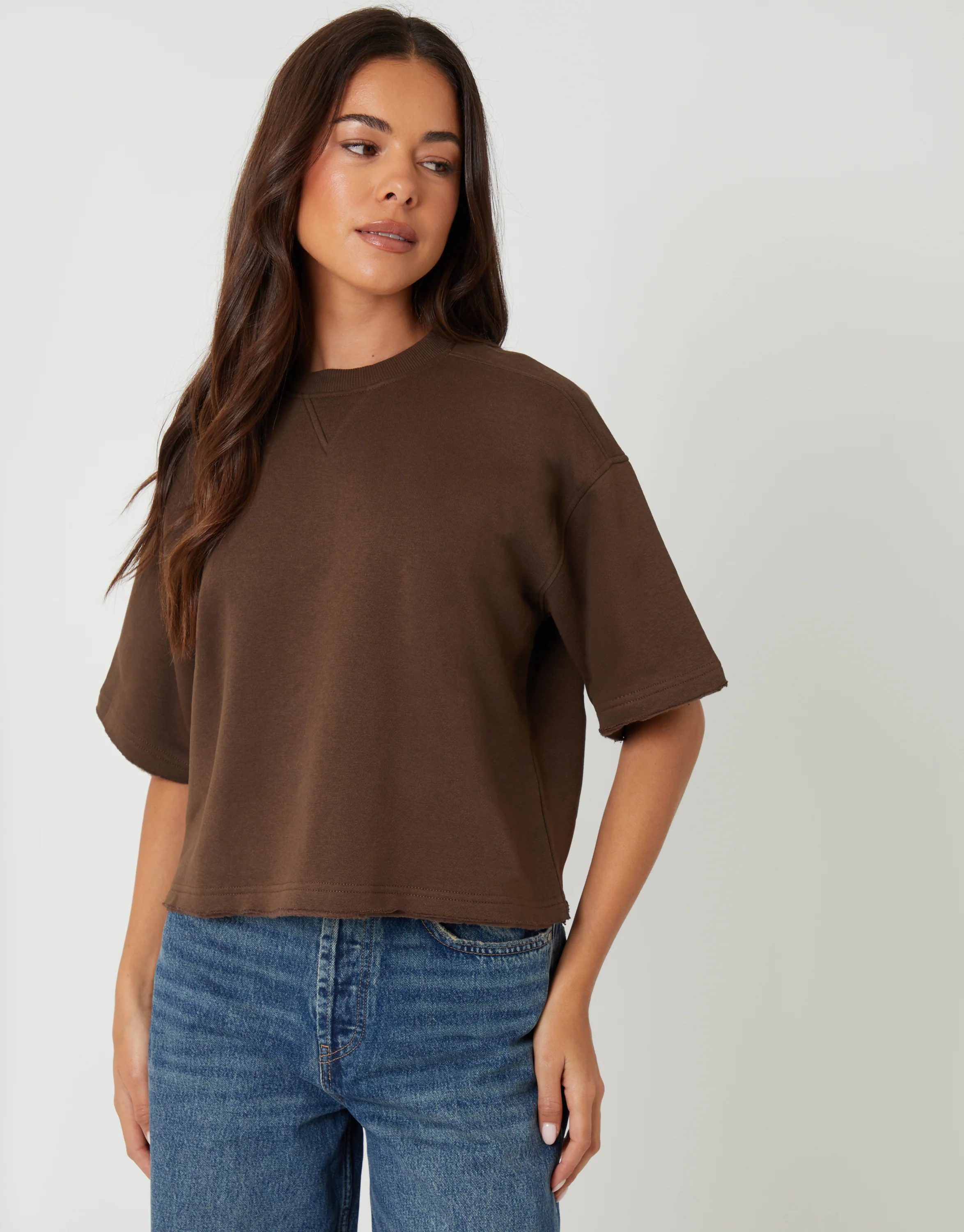 2 Pack Boxy Short Sleeve Sweatshirts in Chocolate Brown & Black - Image 2