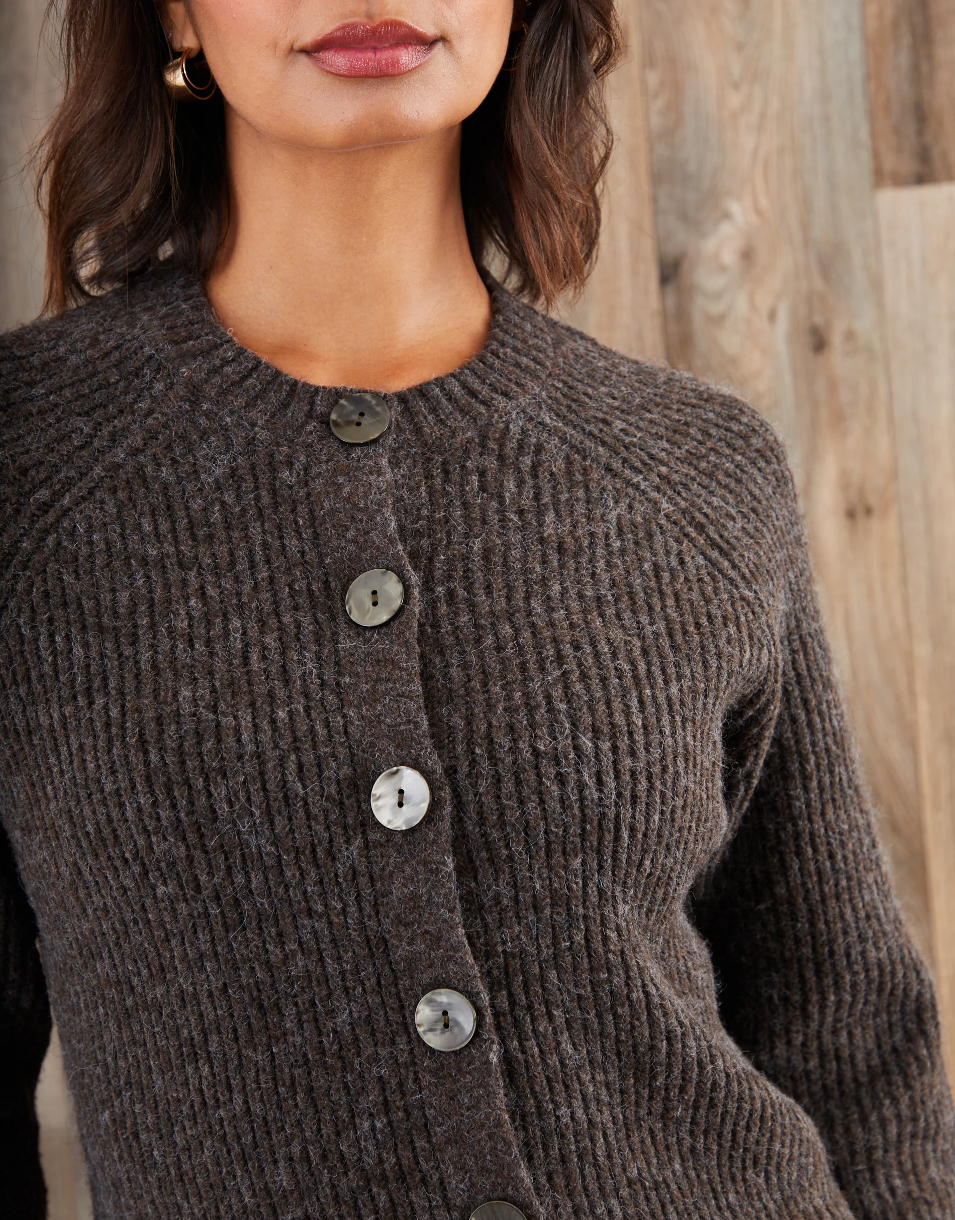 Chunky Knit Button Up Cardigan in Chocolate Brown - Image 4