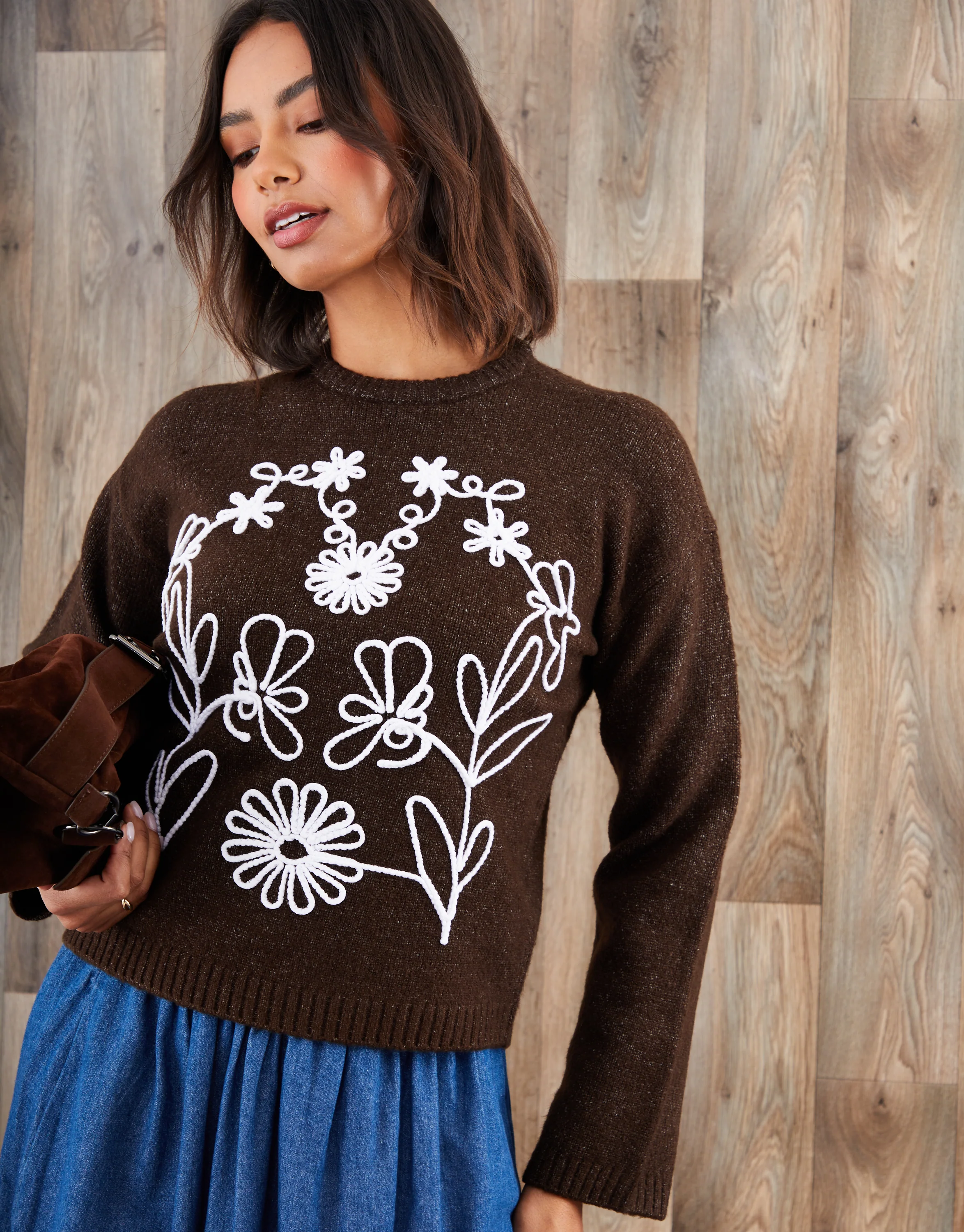 Cornelli Embellished Knitted Jumper in Chocolate Brown