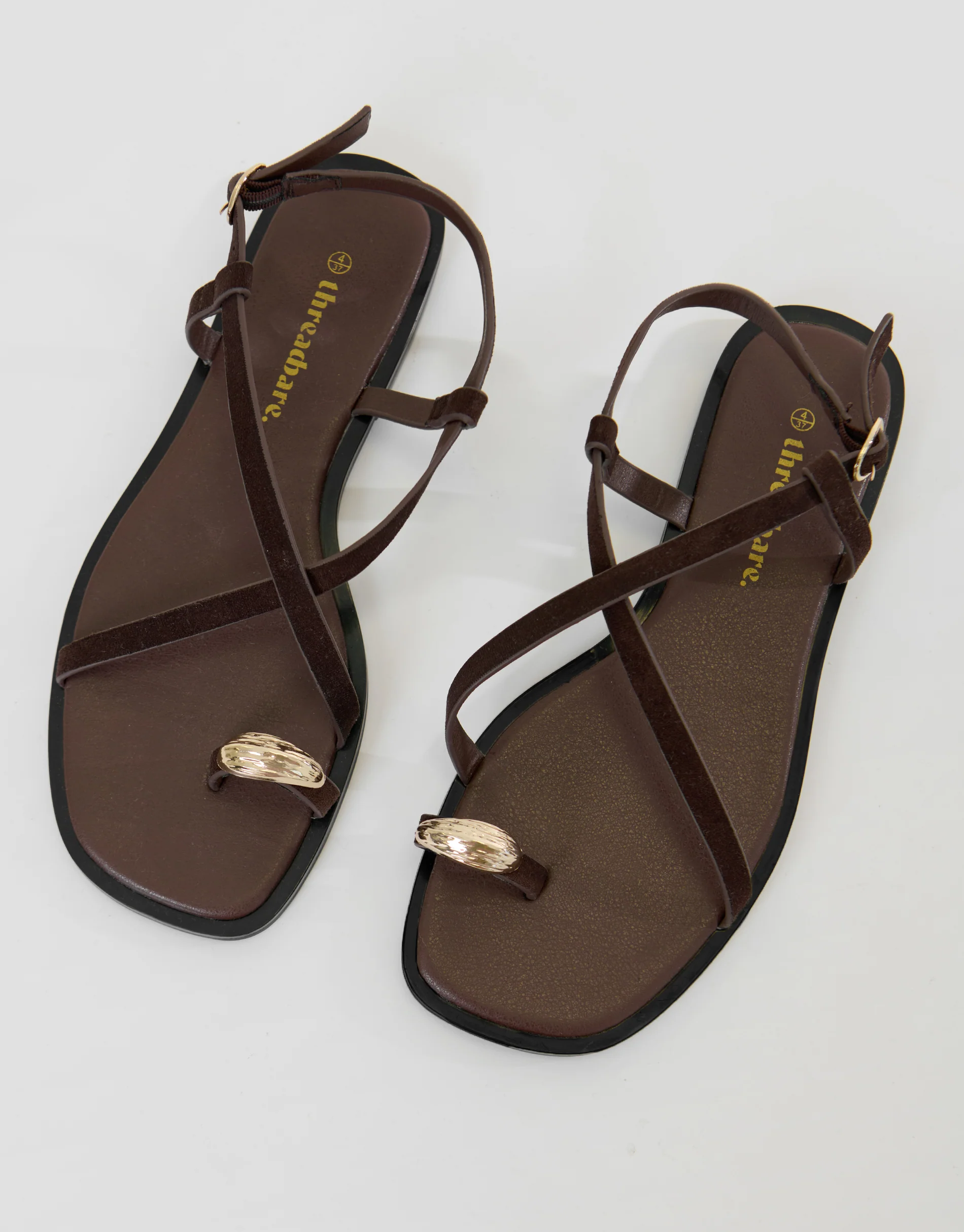 Cross Strap Toe Loop Sandals in Chocolate Brown