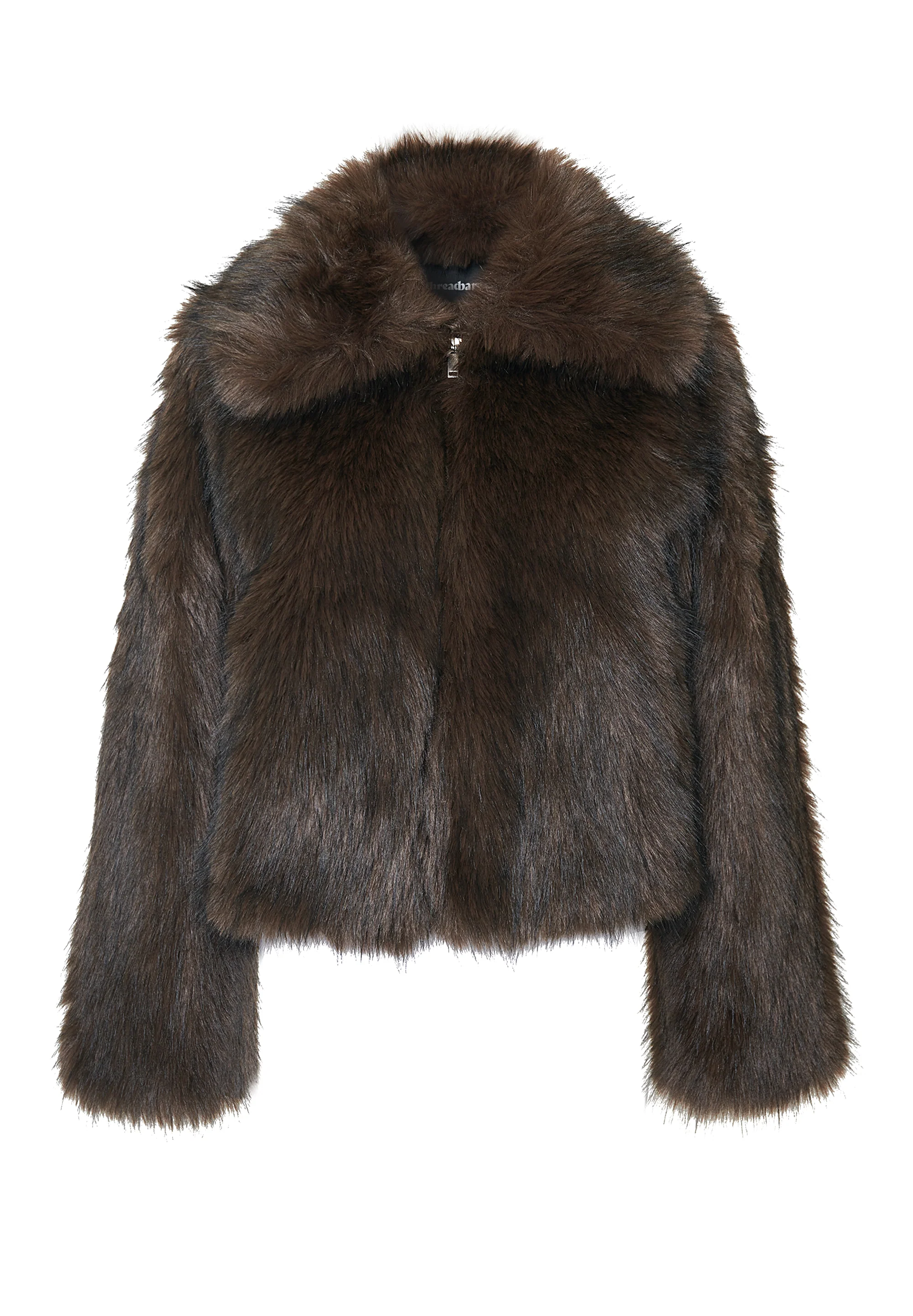Faux Fur Zip Through Coat in Chocolate Brown - Image 5