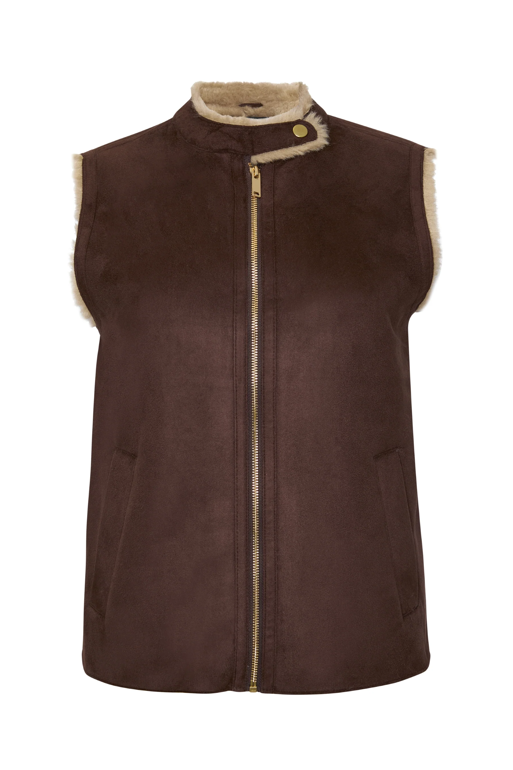 Faux Suede Borg Lined Gilet in Chocolate Brown - Image 5