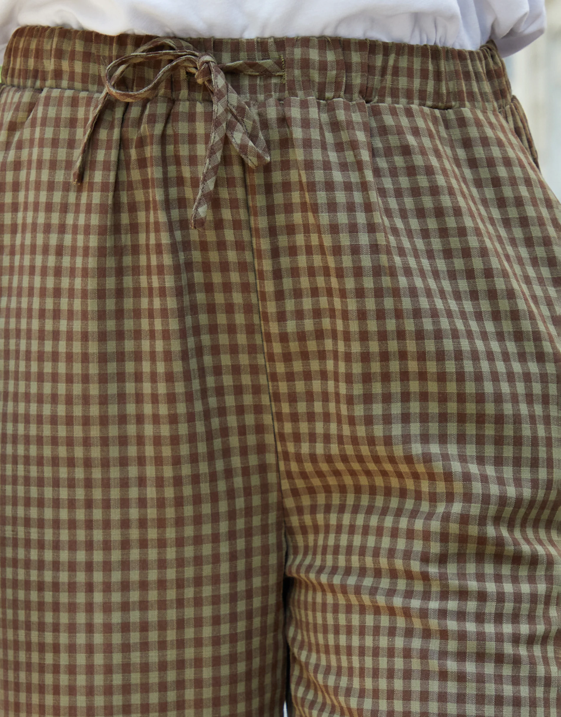 Wide Leg Trousers in Chocolate Brown Gingham - Image 3