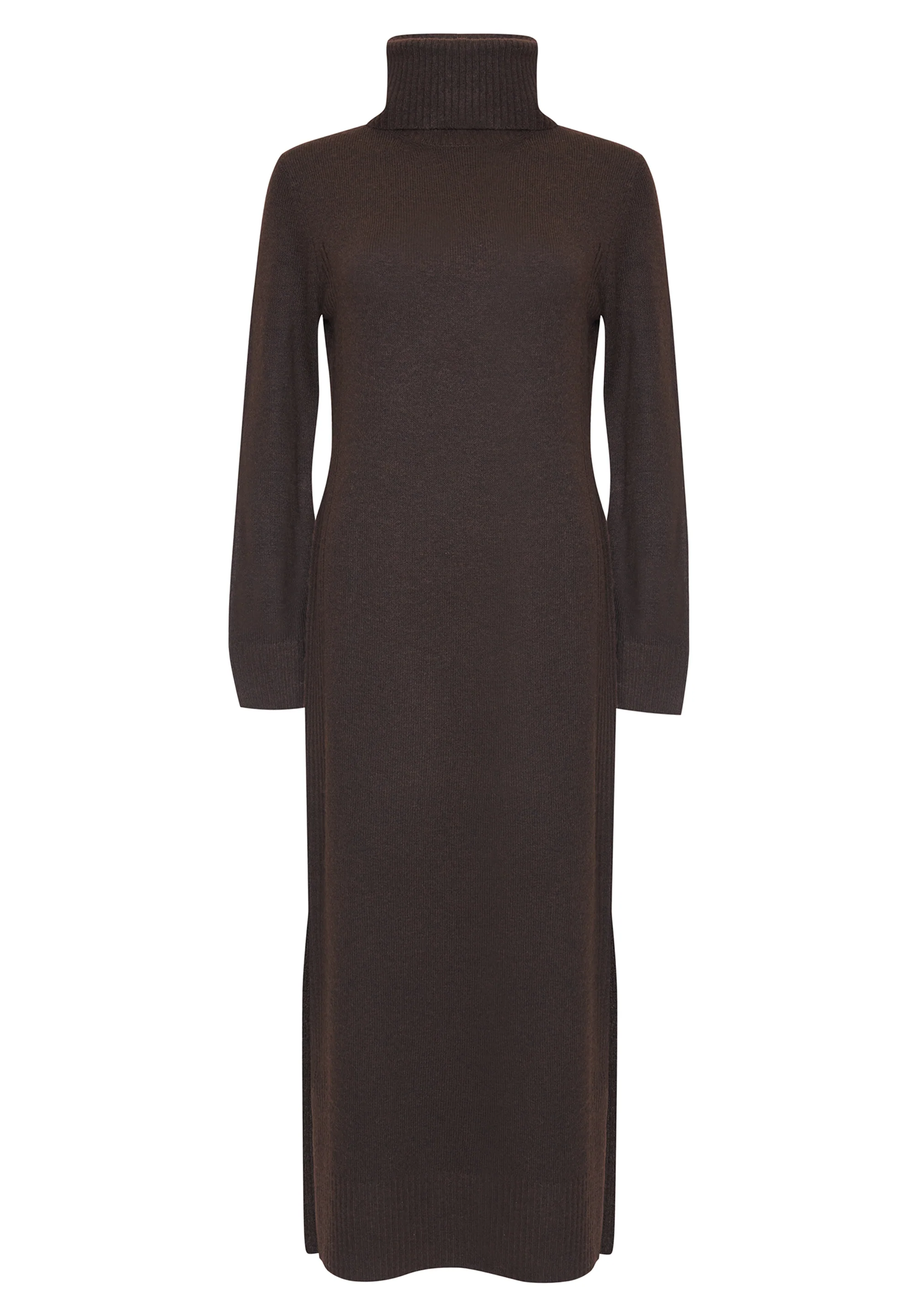 Knitted Roll Neck Maxi Dress in Chocolate Brown - Image 5