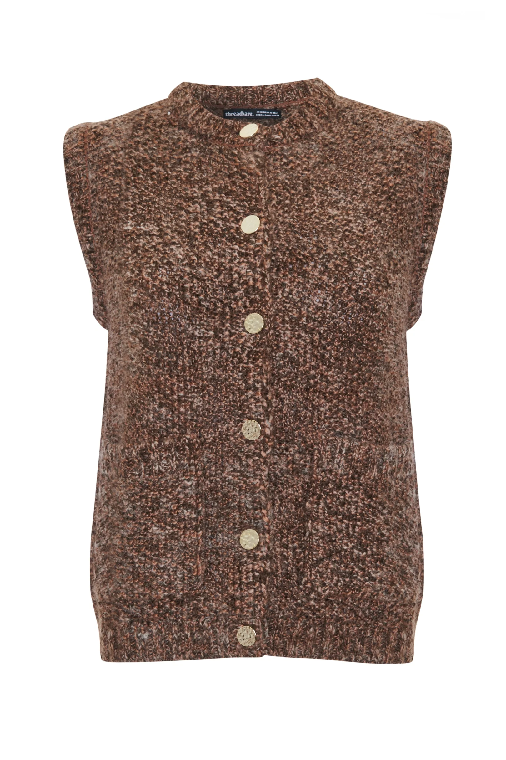 Moss Stitch Knitted Button Up Waistcoat in Chocolate Brown - Image 5