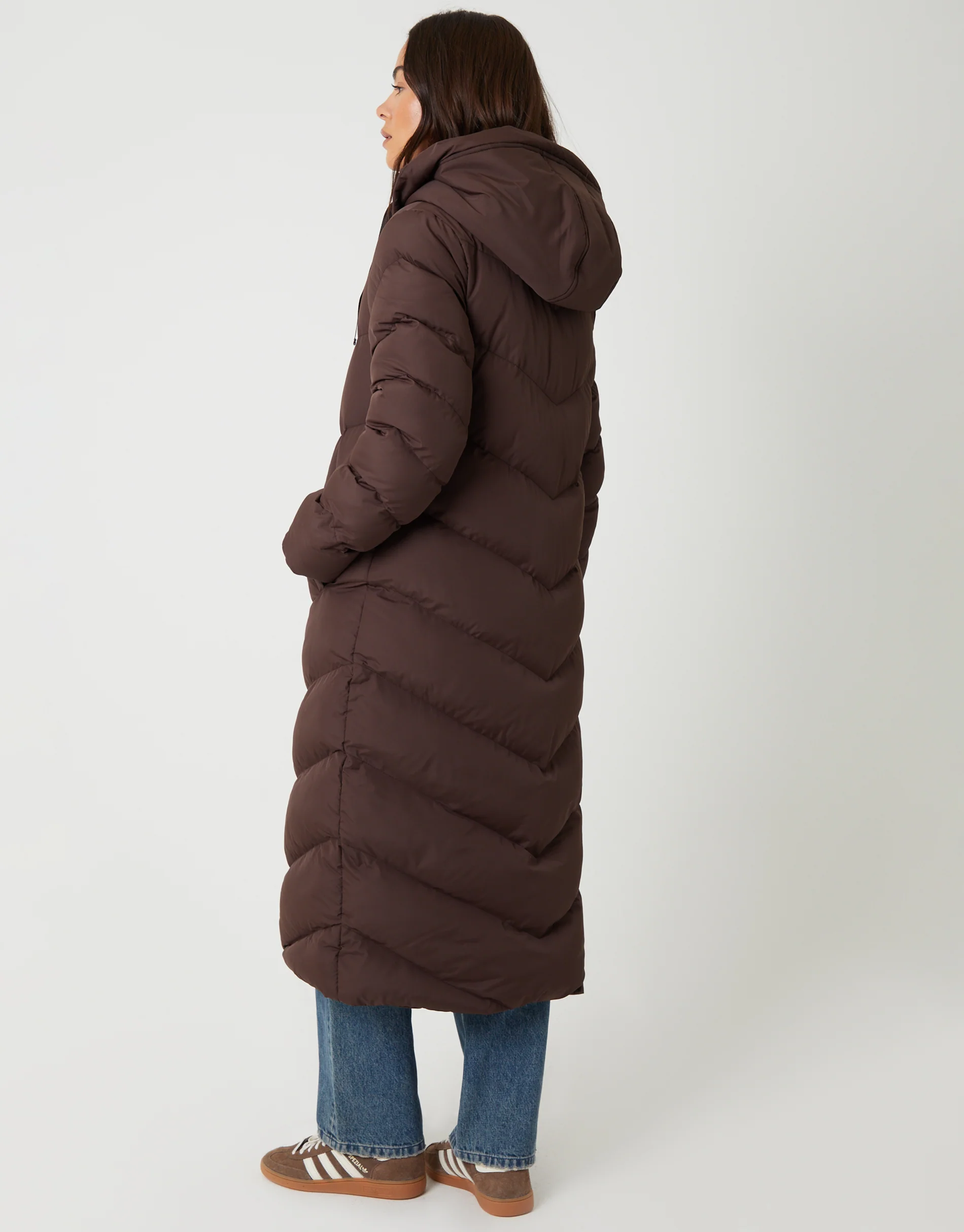 Padded Maxi Coat in Chocolate Brown - Image 2