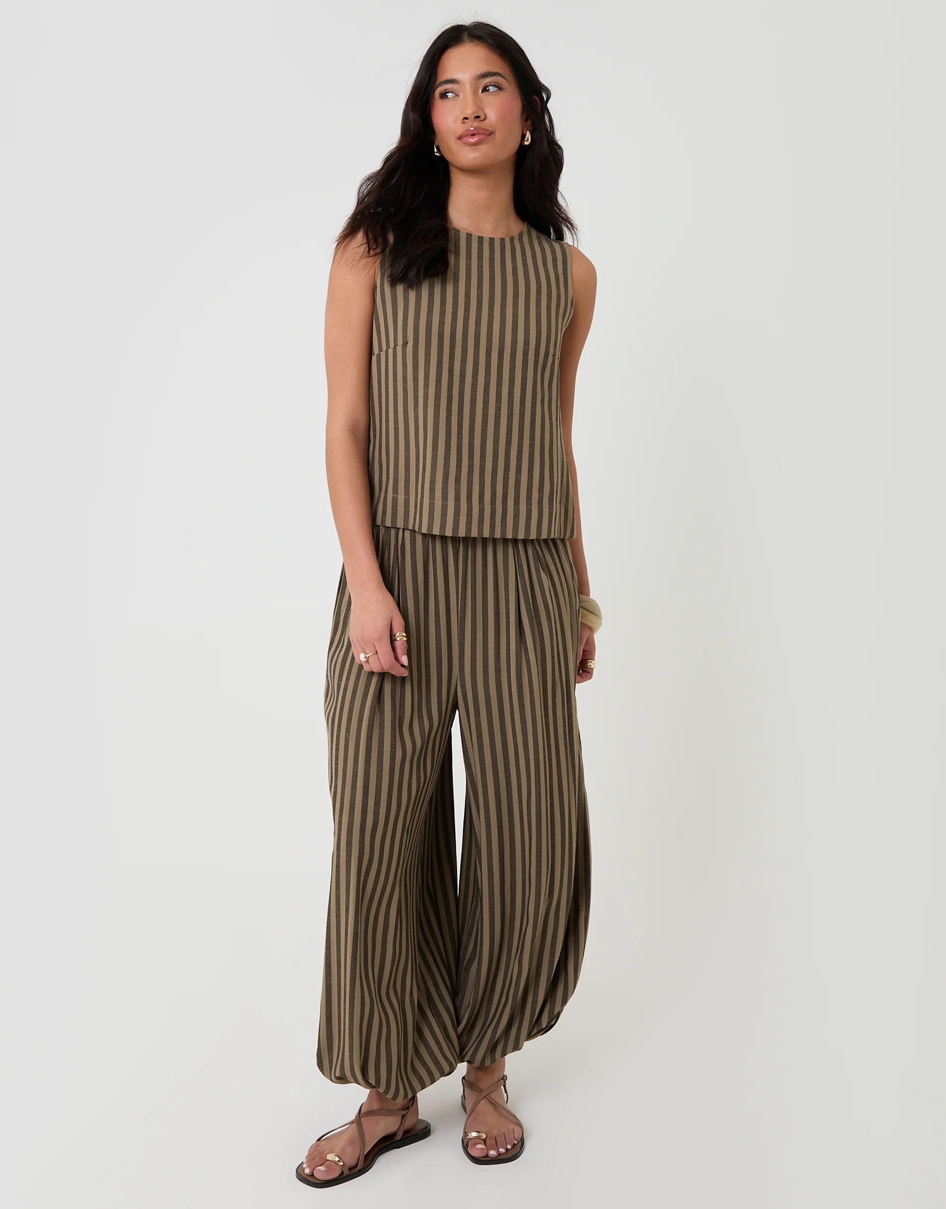 Shell Top in Chocolate Brown Stripe - Image 3