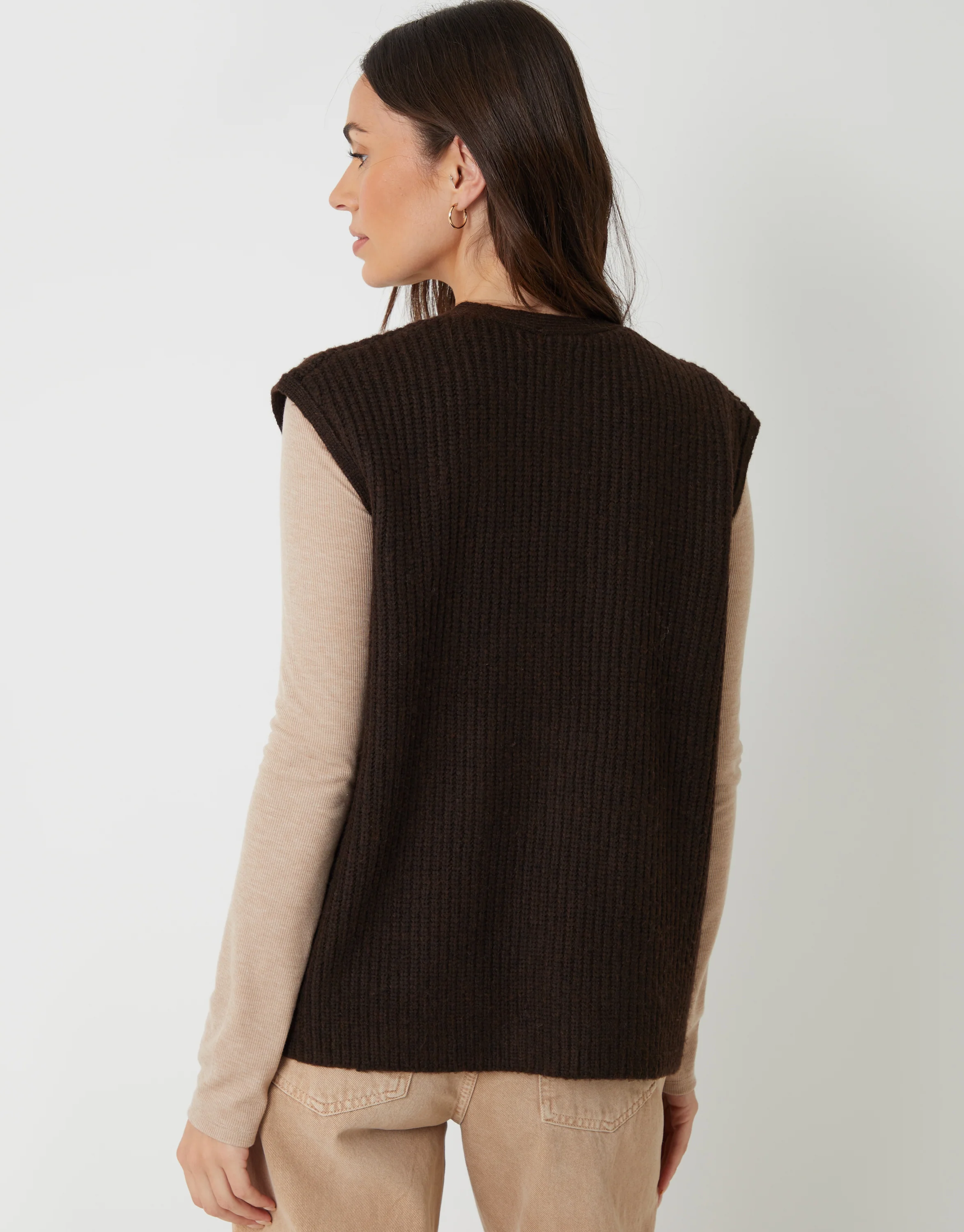 Toggle Detail Chunky Knit Vest in Chocolate Brown - Image 2