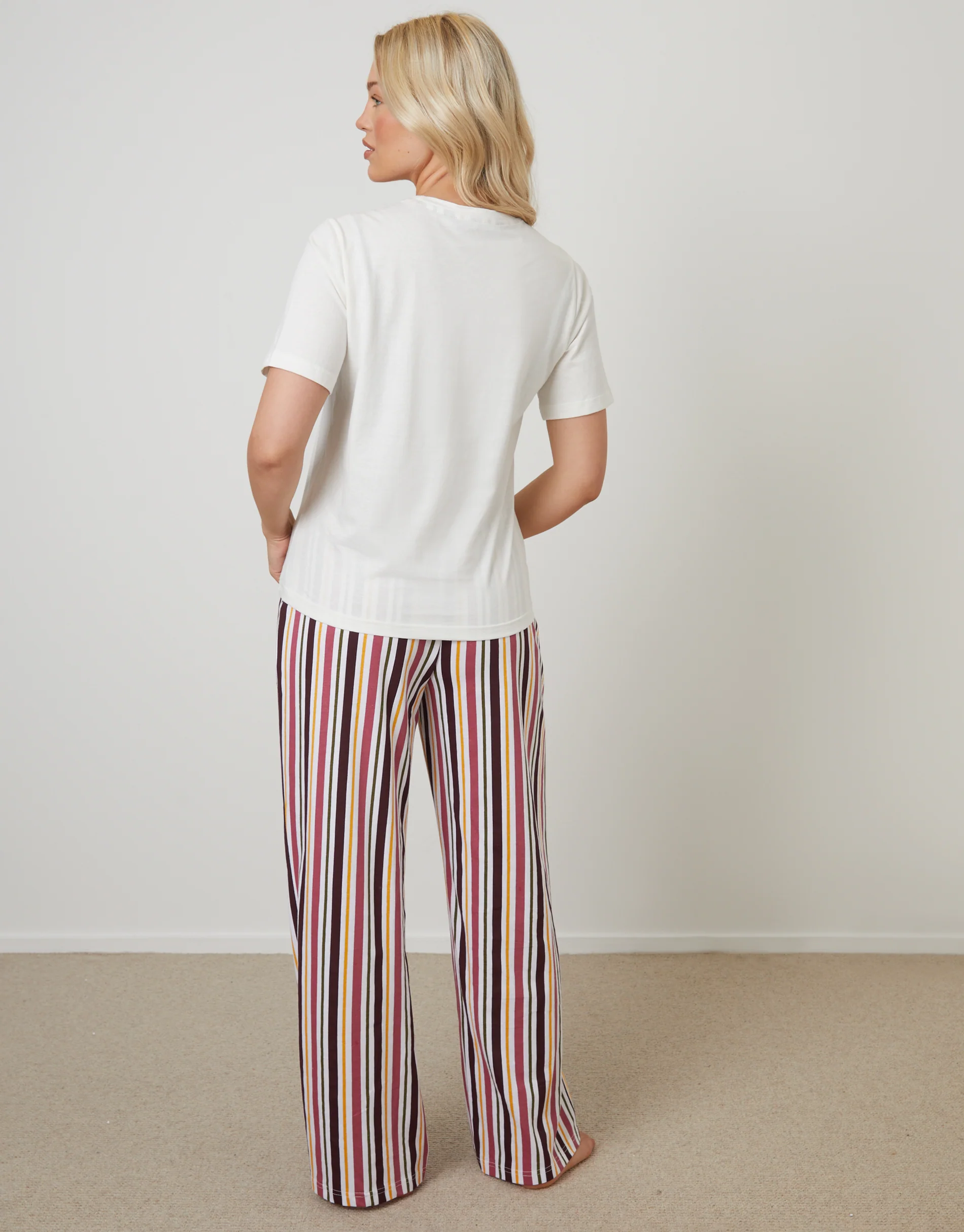 Cheese & Wine Red Graphic Print Pyjamas Set in Cream - Image 2