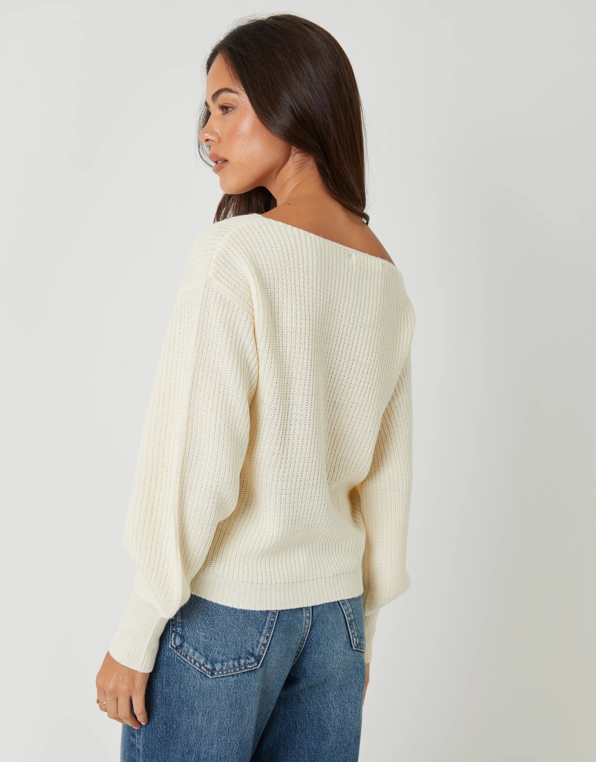 Chunky Knit Slash Neck Jumper in Cream - Image 2
