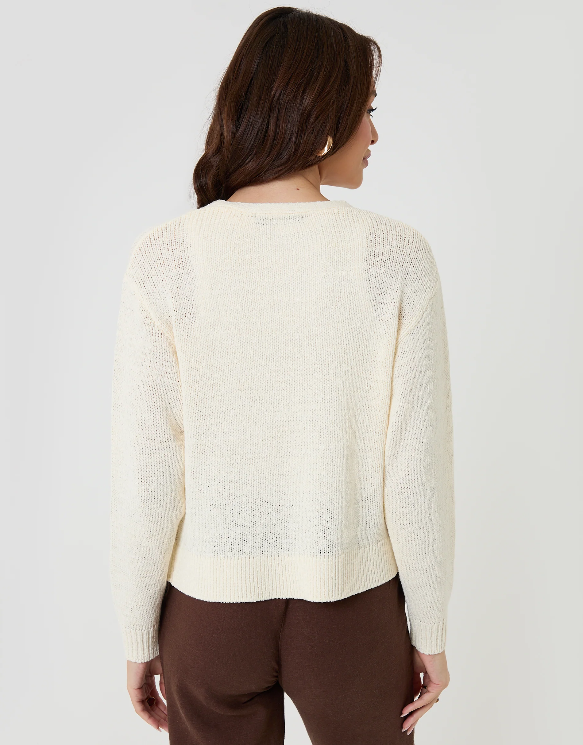 Dropped Shoulder Open Cardigan in Cream - Image 2
