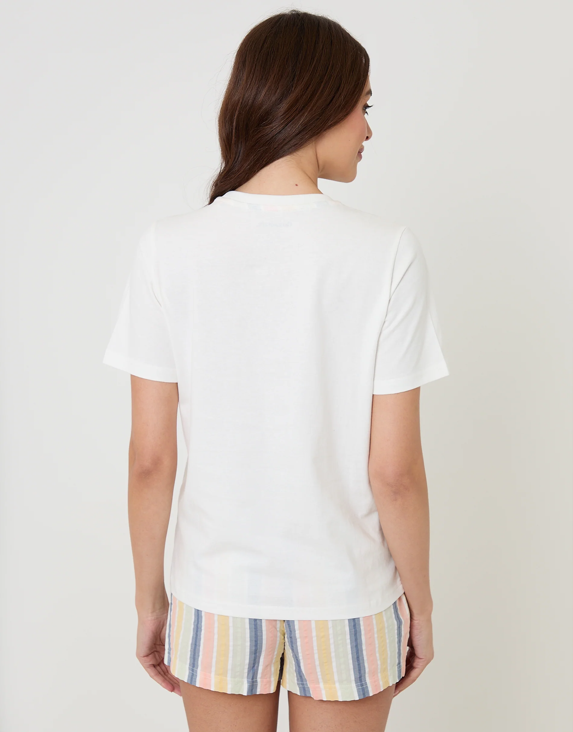 Lemonade Graphic Print Short Cotton Pyjama Set in Cream Stripe - Image 2