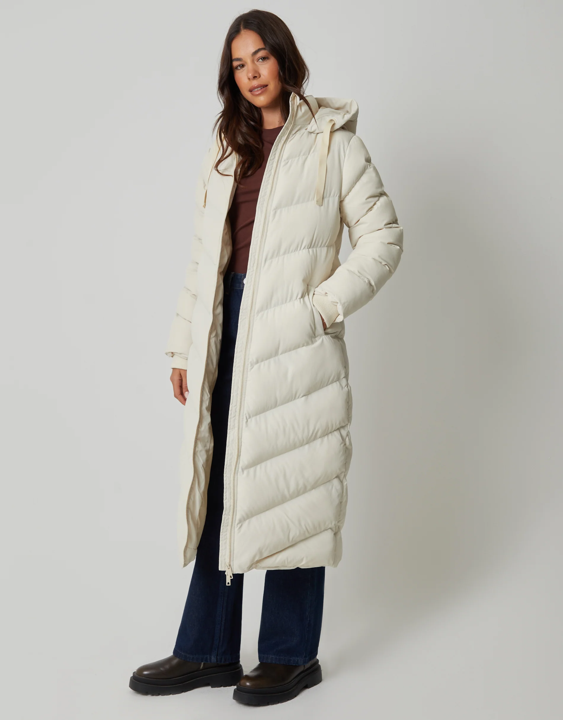 Padded Maxi Coat in Cream - Image 3