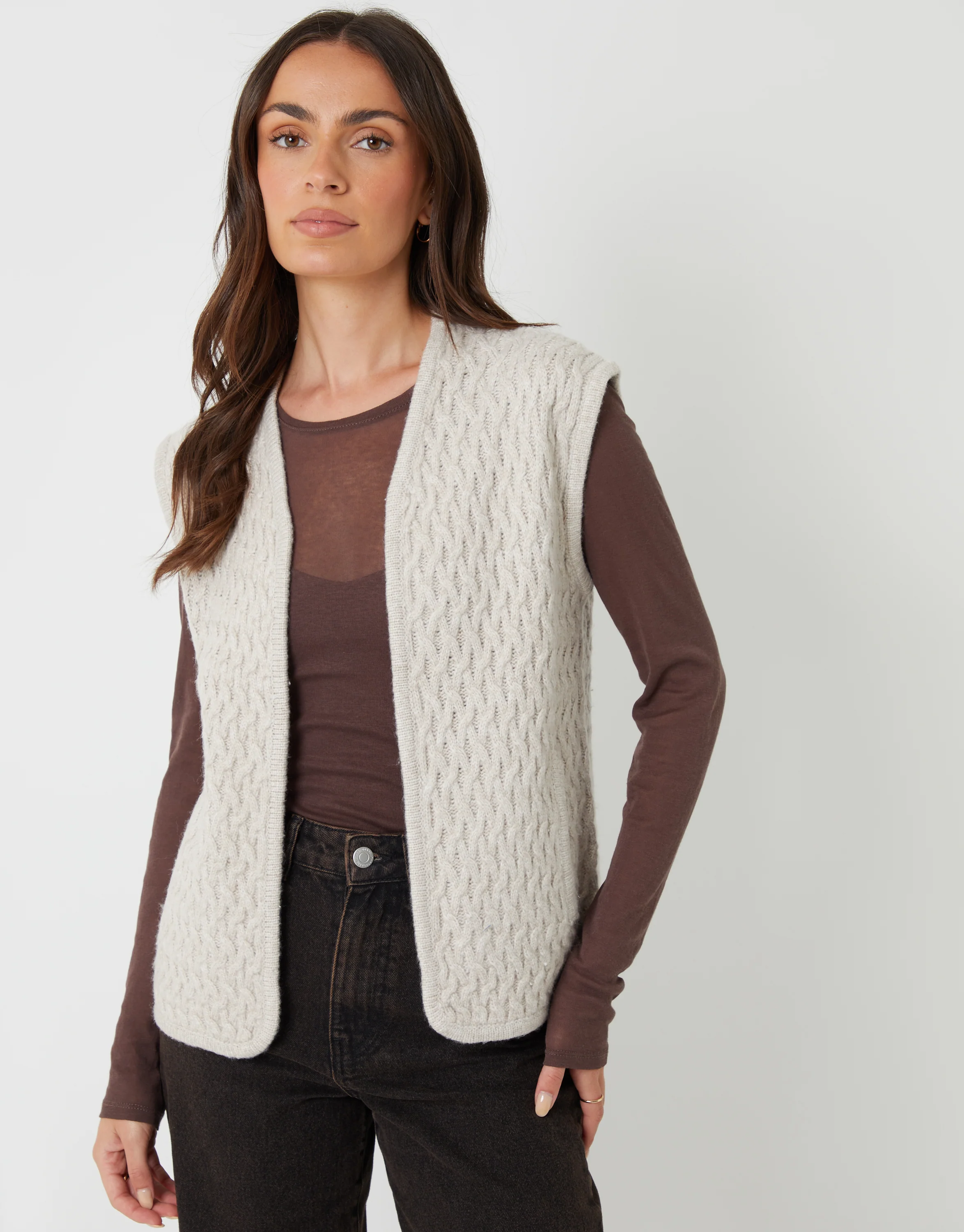 Textured Knitted Gilet in Cream