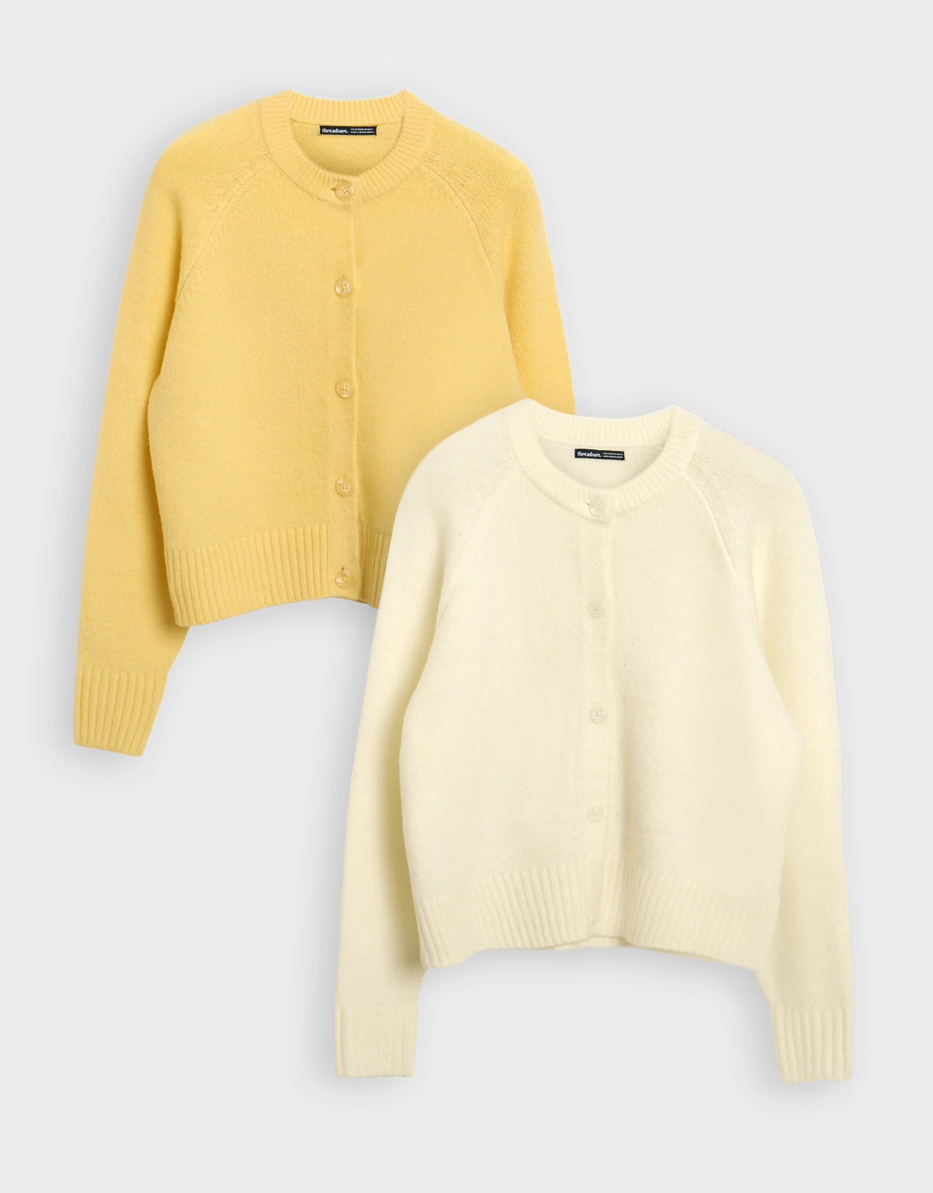 2 Pack Button Up Knitted Cardigans in Cream & Yellow