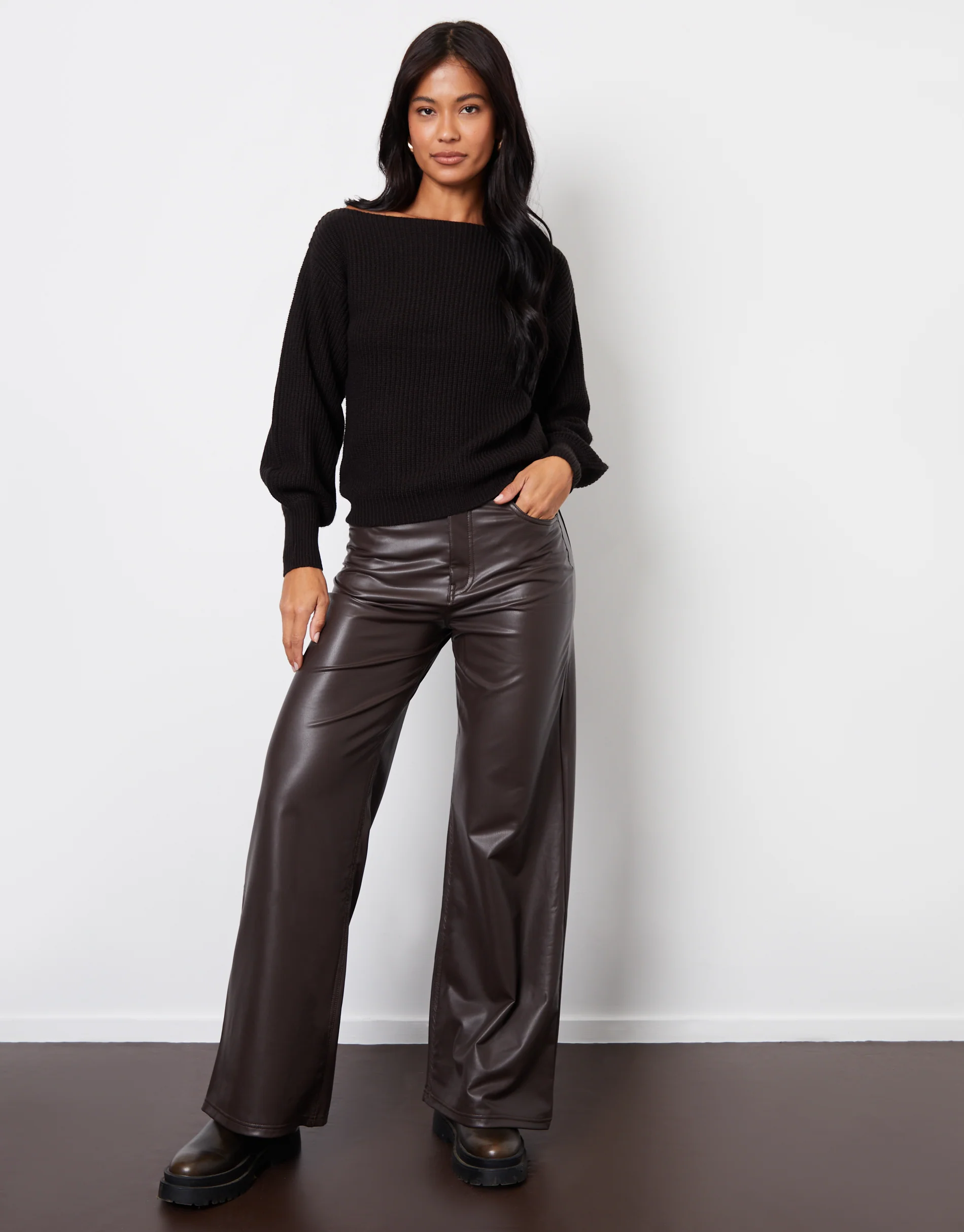 2 Pack Soft Slash Neck Jumpers in Ecru & Black - Image 4