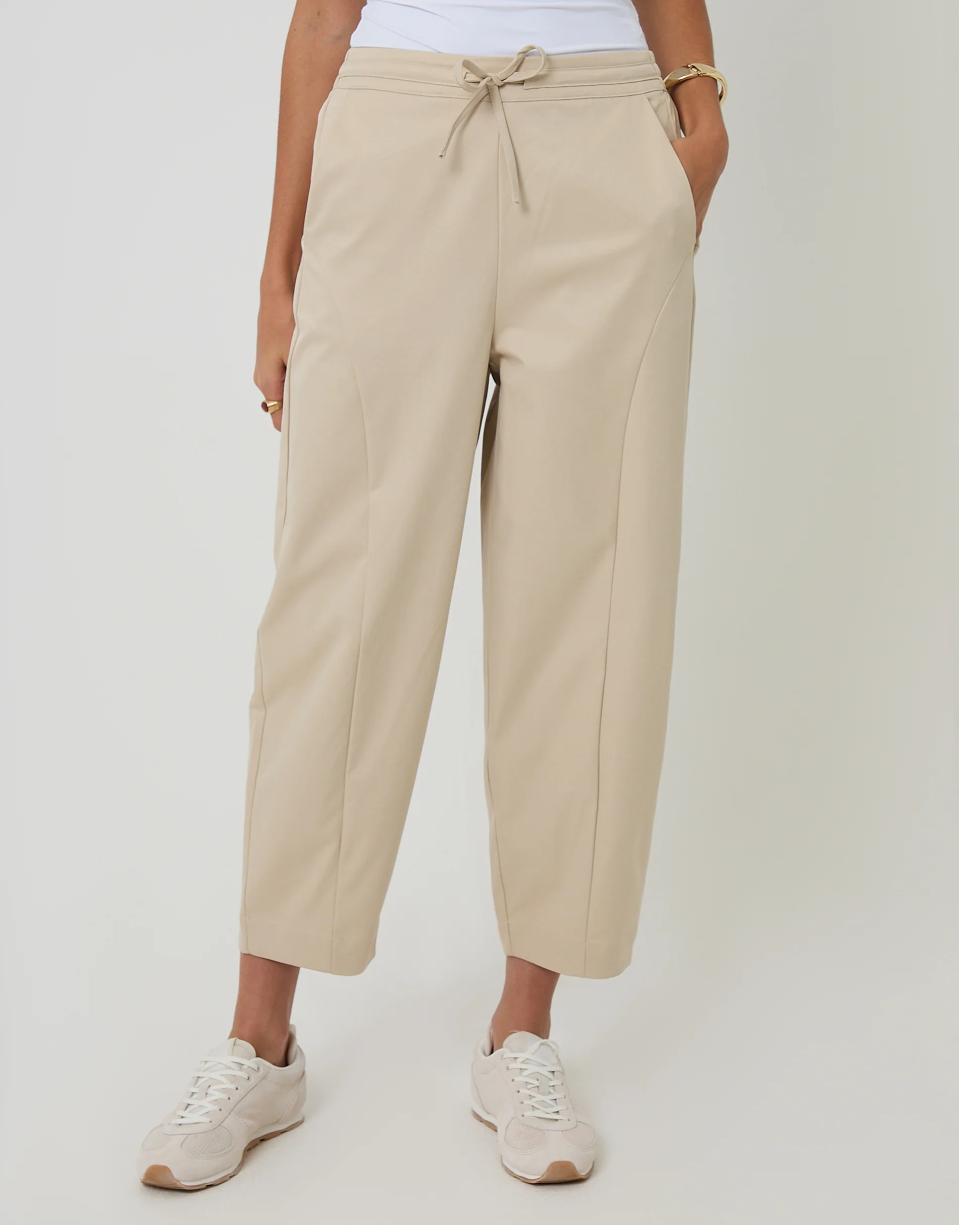 Curved Seam Barrel Leg Trousers in Ecru - Image 2