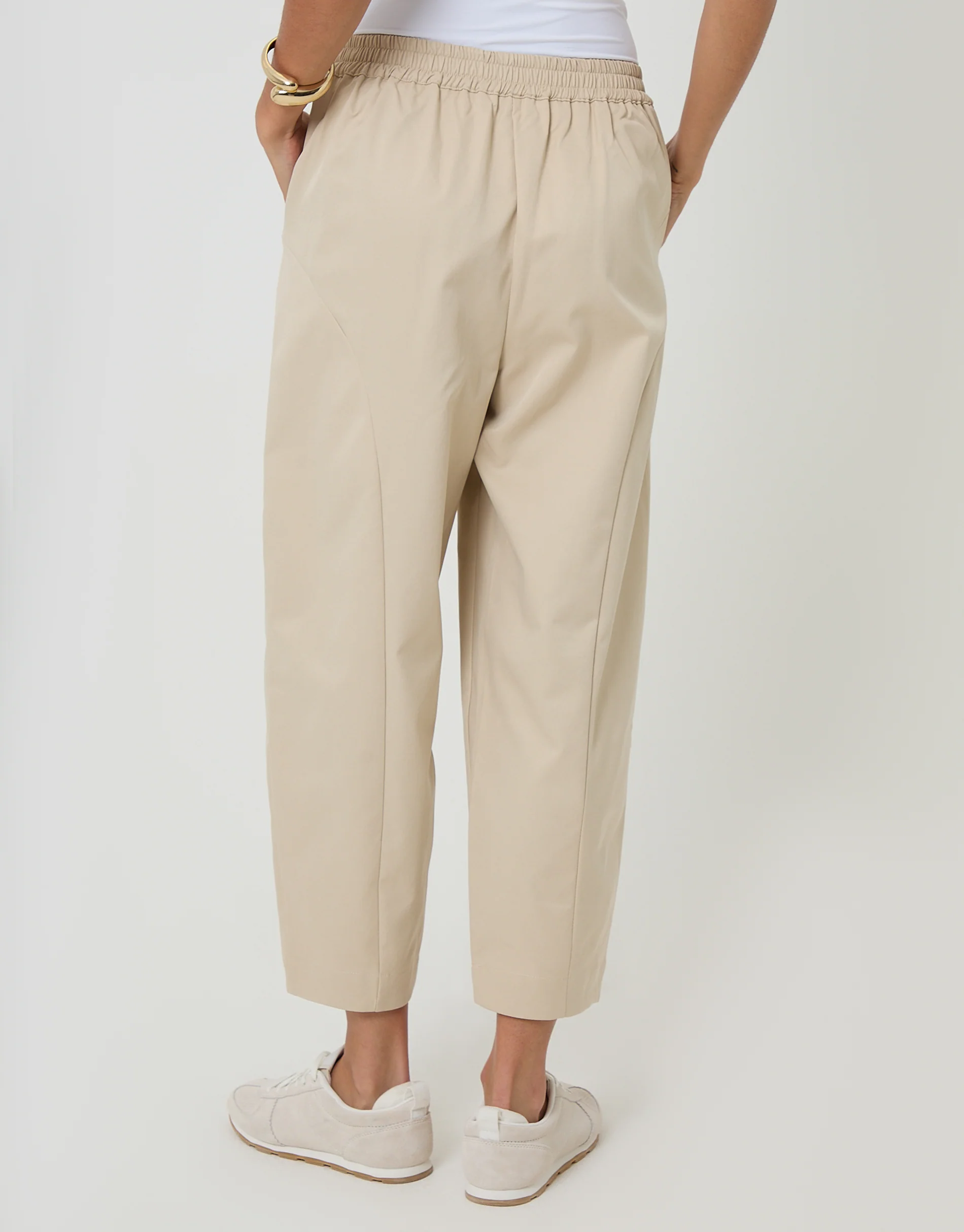 Curved Seam Barrel Leg Trousers in Ecru - Image 3