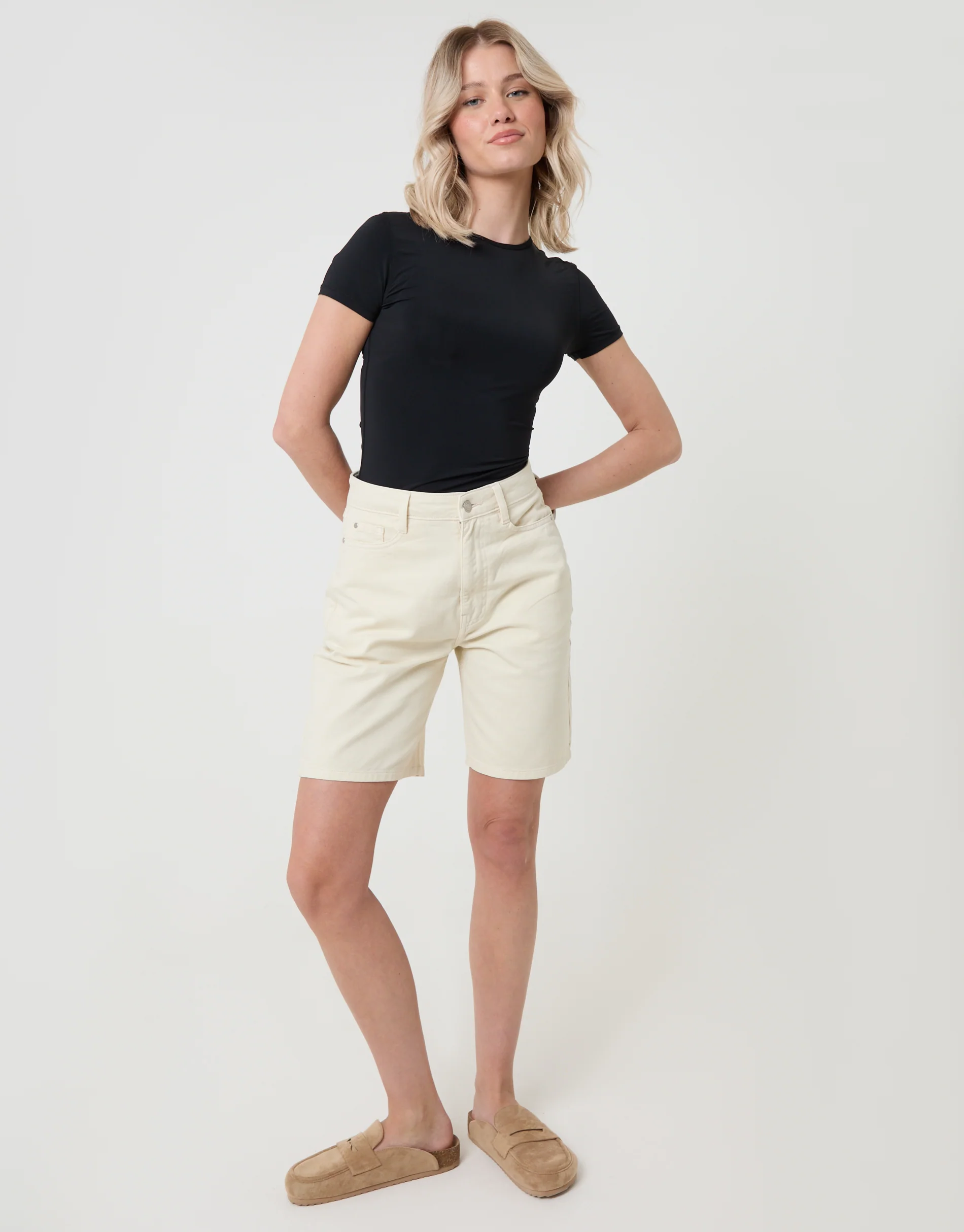 Denim Bermuda Shorts in Ecru - Image 4