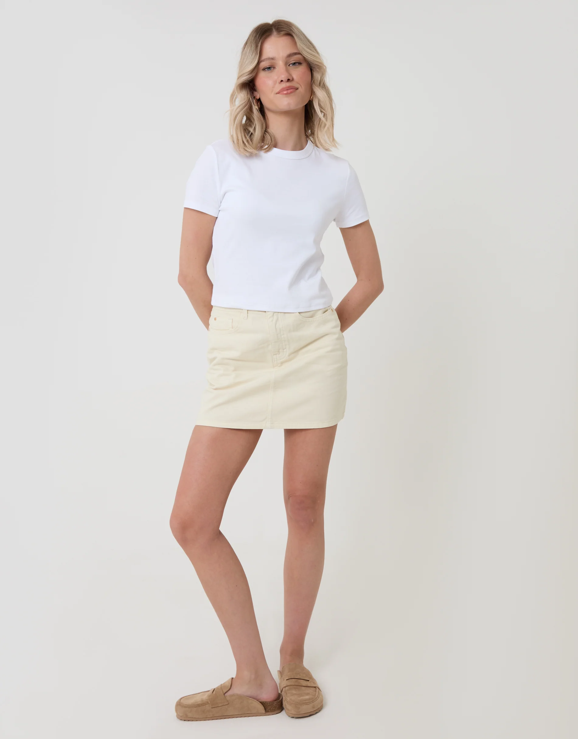 Denim Mini Skirt in Ecru - Image 4