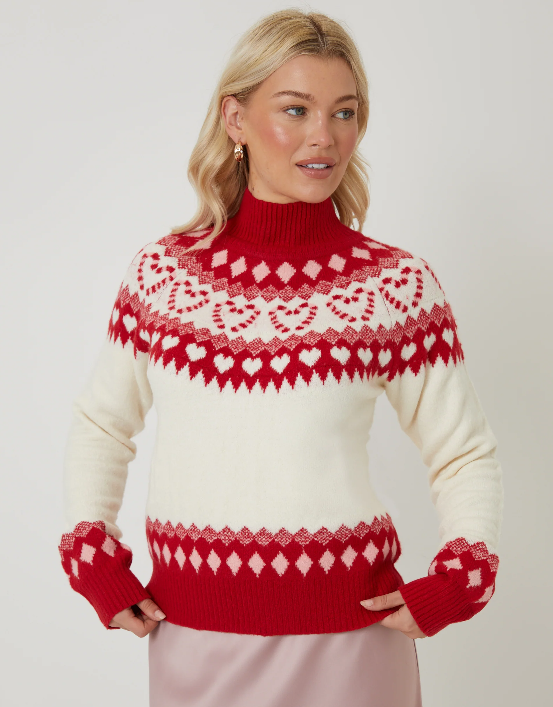 Love Heart Fairisle Knitted Jumper in Ecru - Image 3