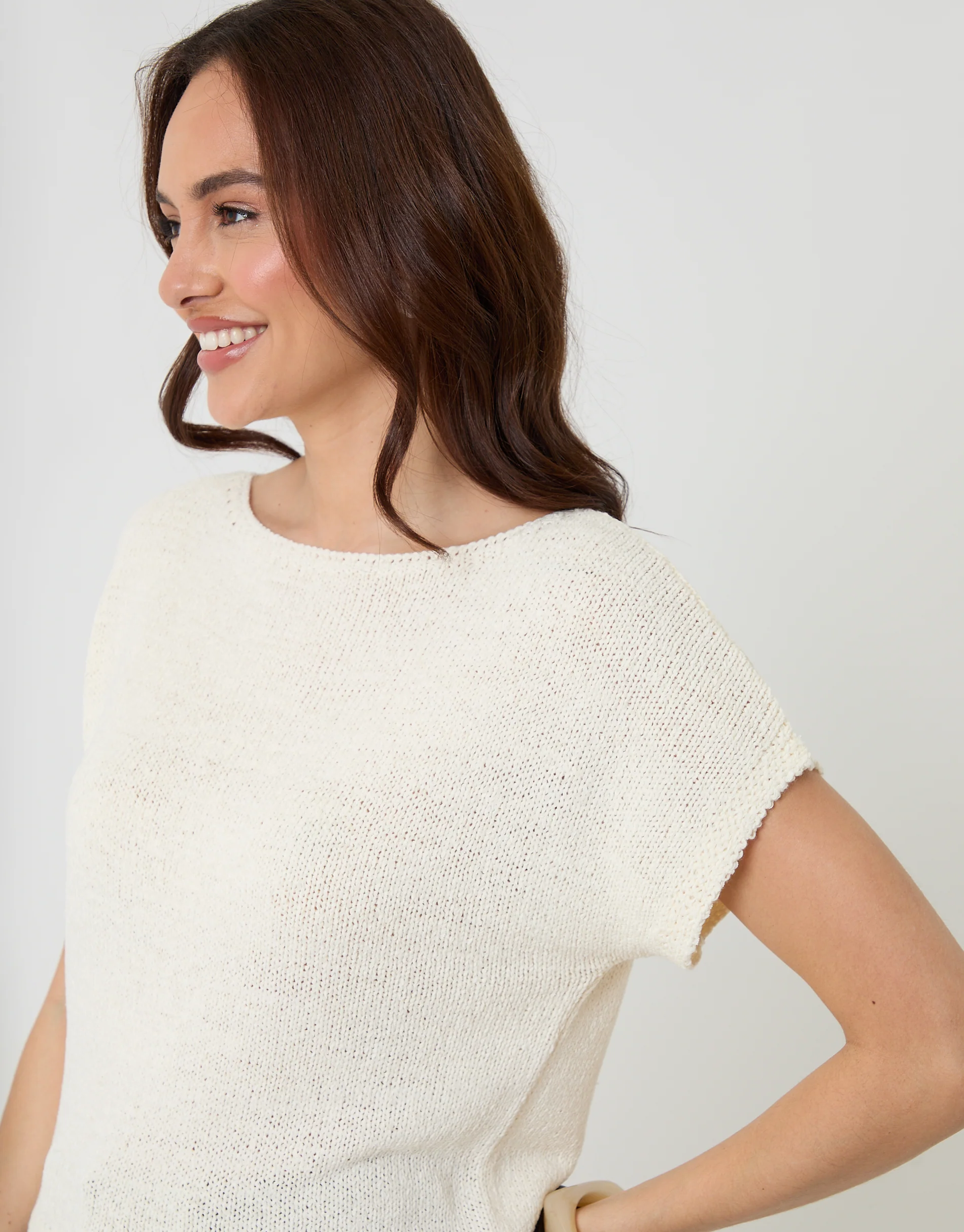 Slash Neck Short Sleeve Jumper in Ecru - Image 4