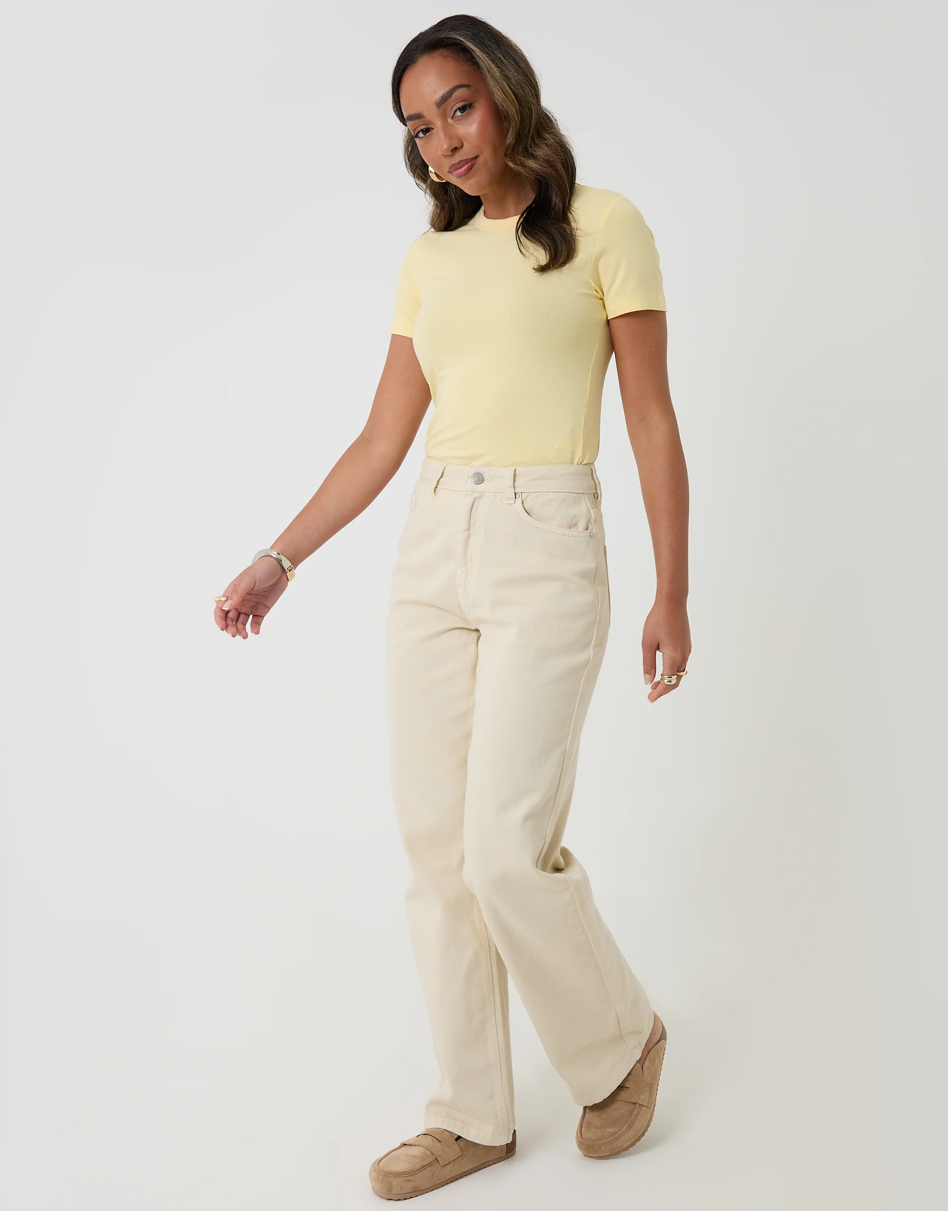 Straight Leg Jeans in Ecru - Image 5