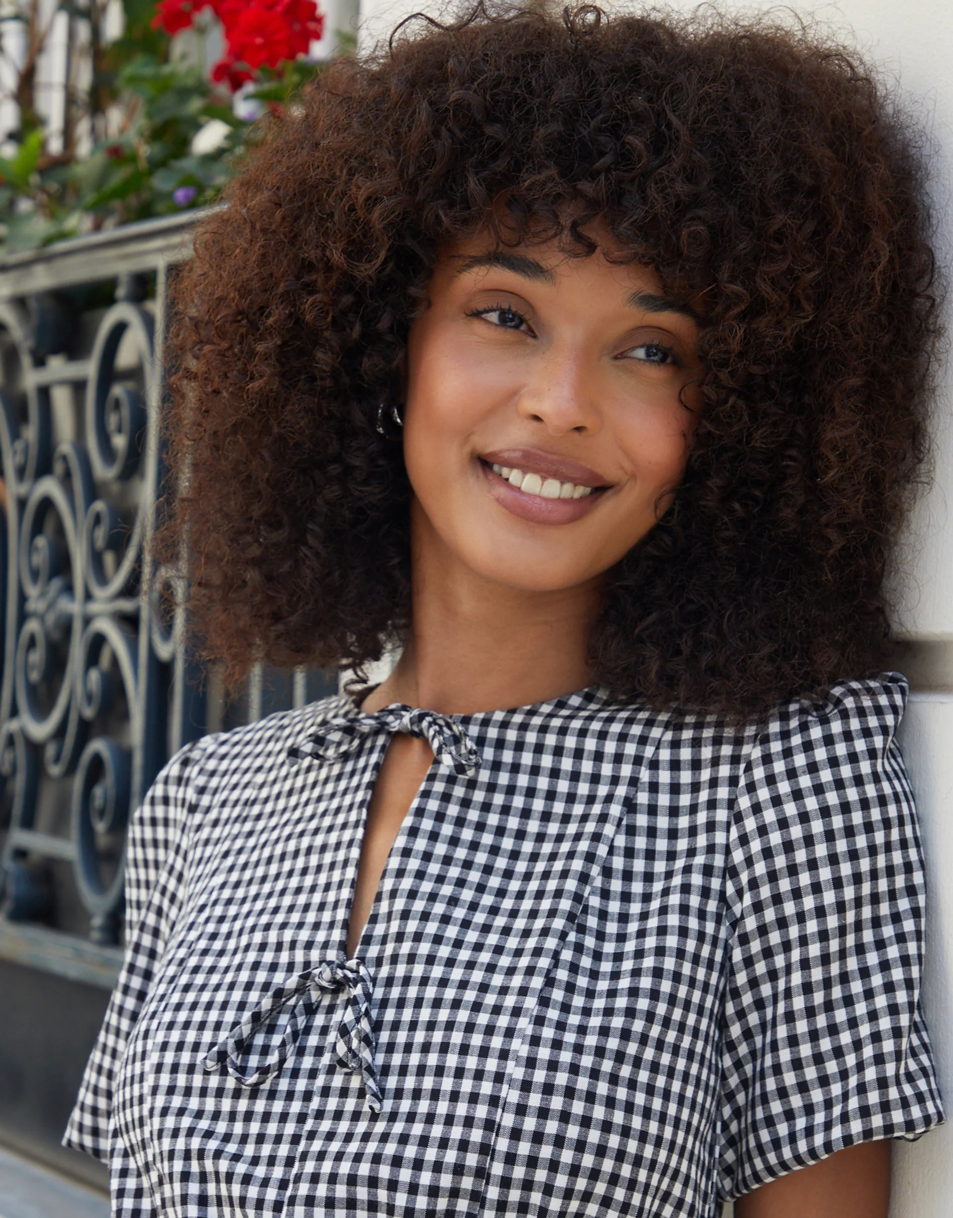Puff Sleeve Tie Front Smock Mini Dress in Gingham - Image 4