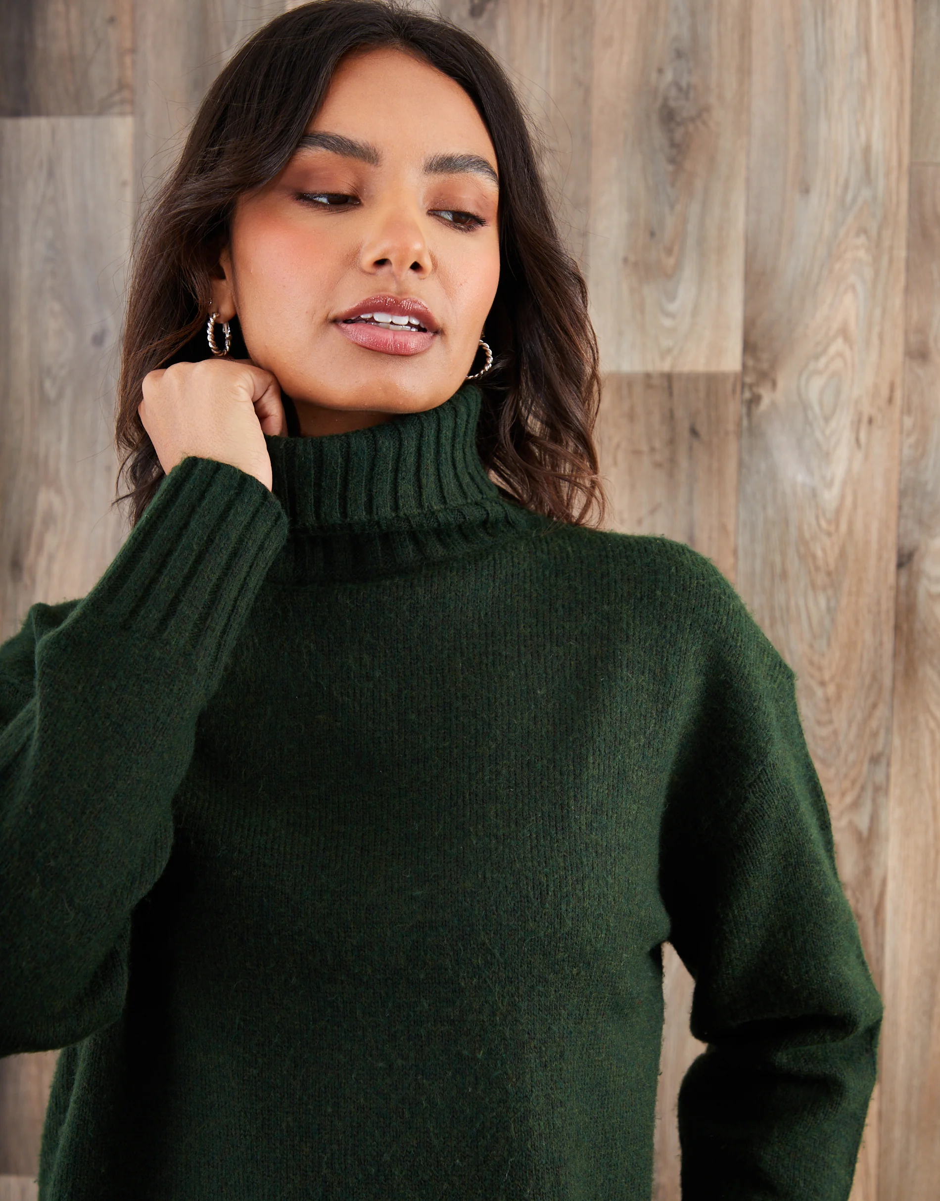 Oversized Roll Neck Jumper in Green - Image 4