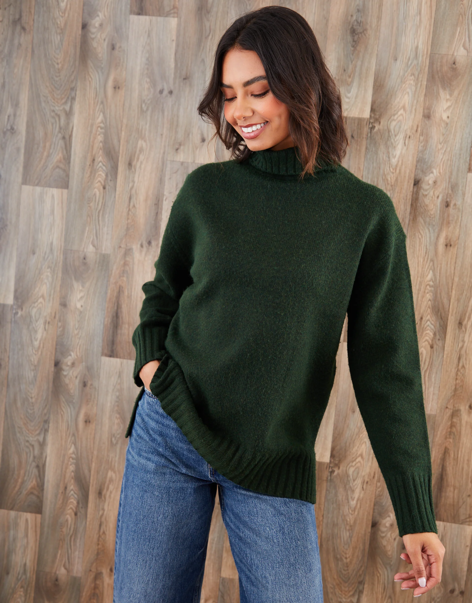 Oversized Roll Neck Jumper in Green - Image 5