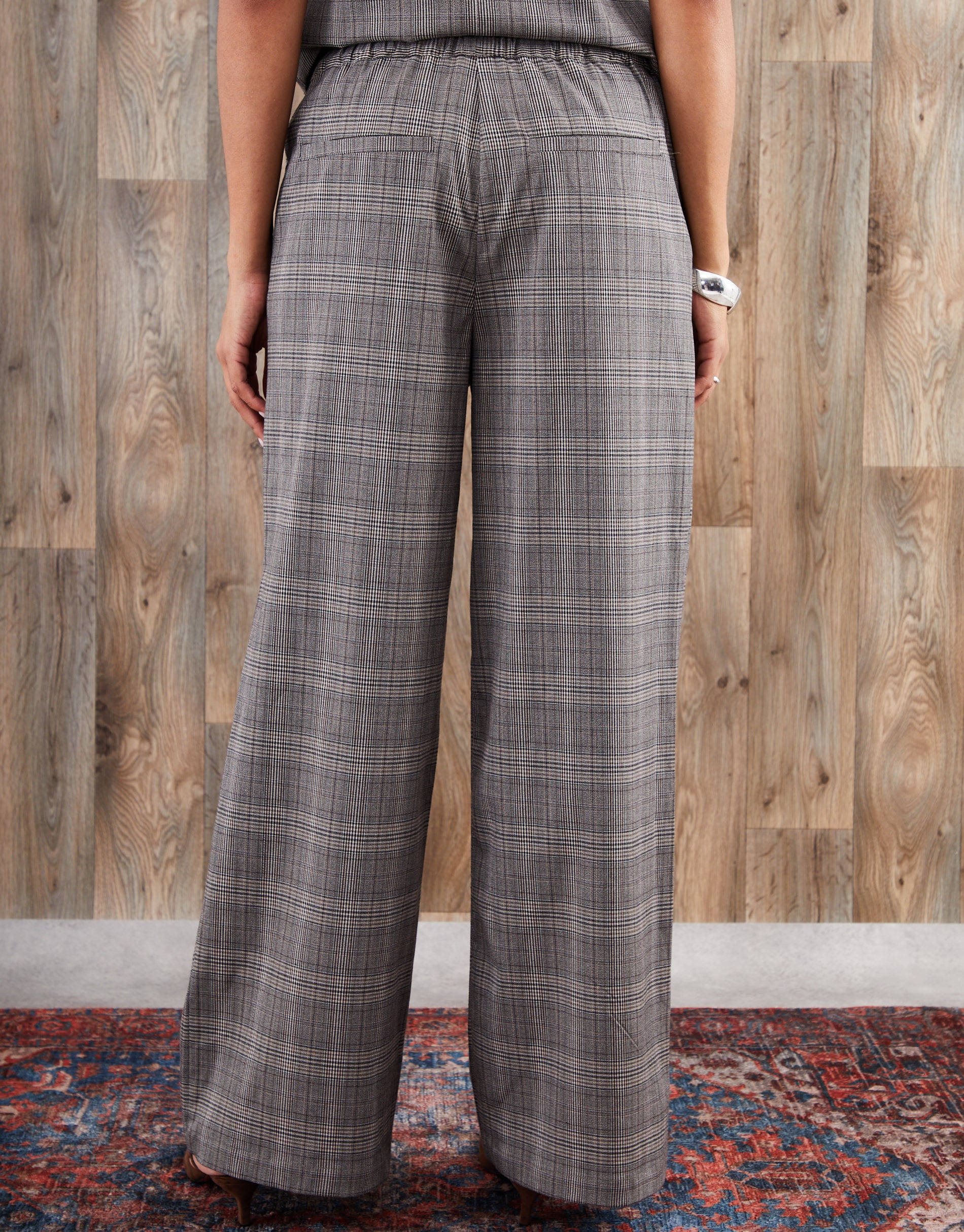 Wide Leg Trousers in Grey Check - Image 3