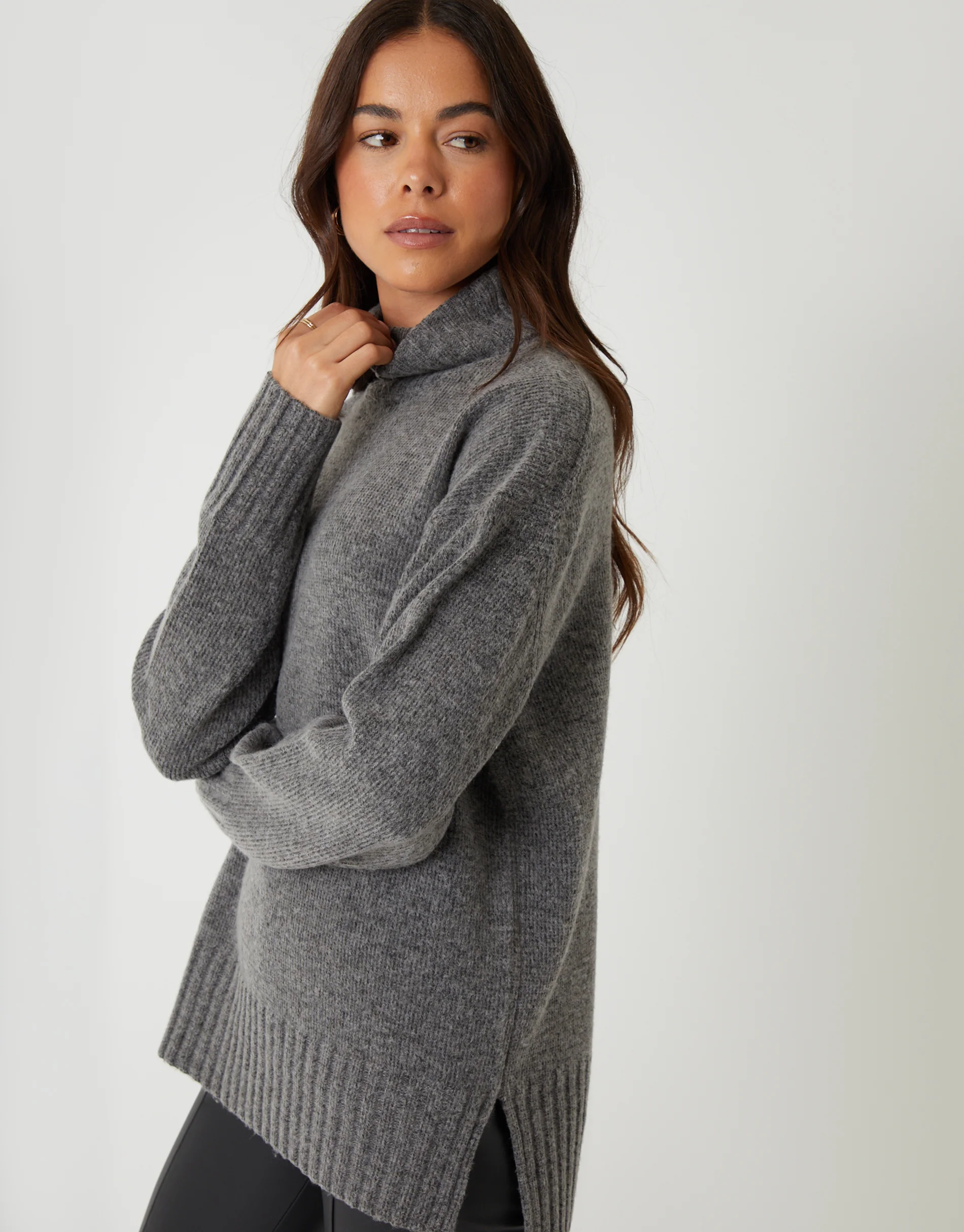 Oversized Roll Neck Jumper in Grey - Image 5