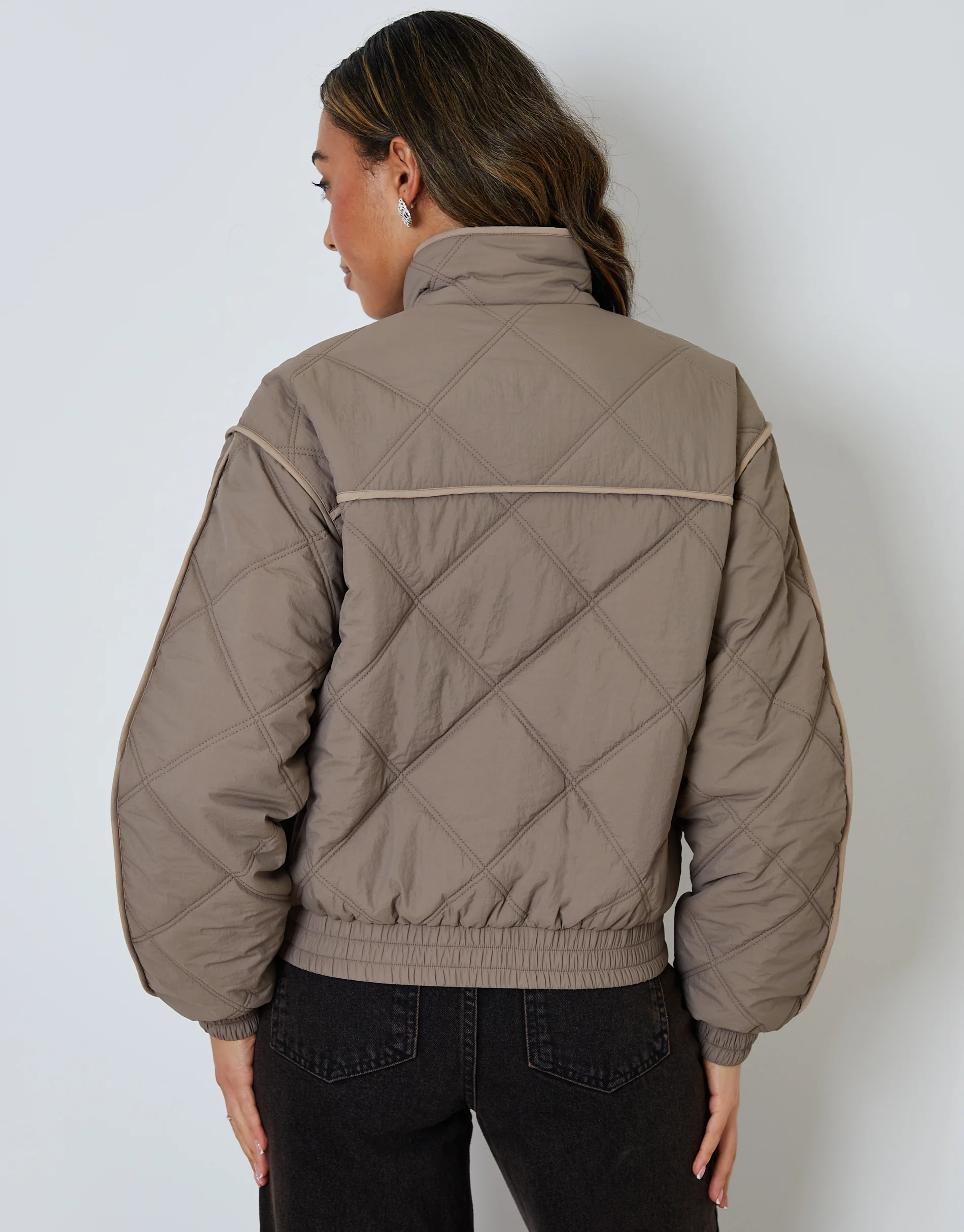 Quilted Funnel Neck Bomber Jacket in Grey - Image 3