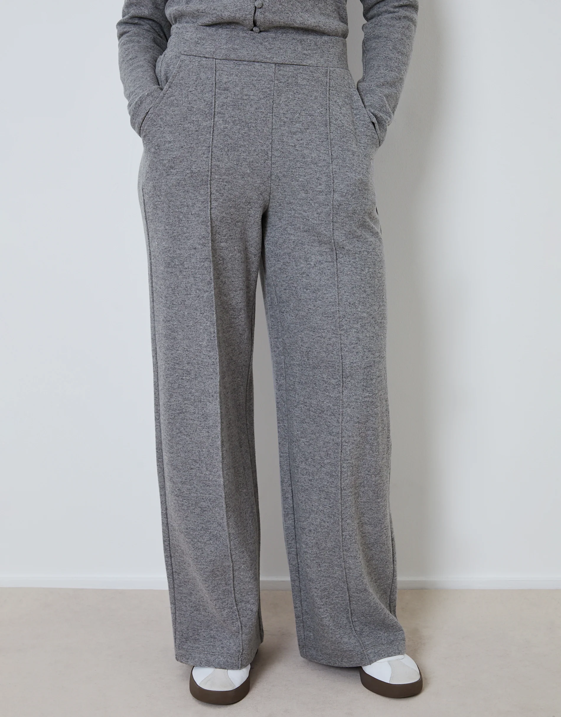 Wide Leg Seam Detail Ribbed Joggers in Grey - Image 2