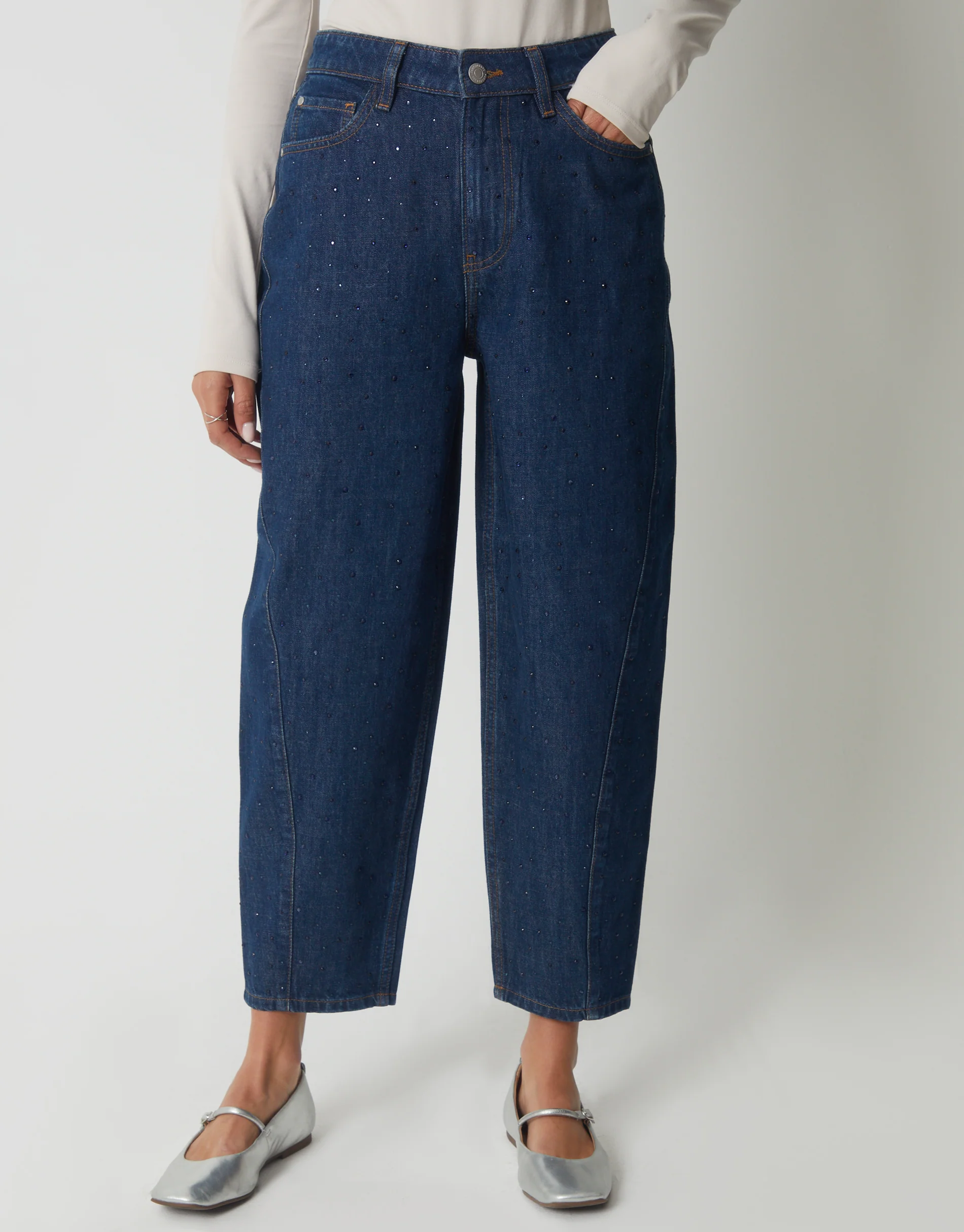 Embellished Barrel Leg Jeans in Indigo Wash - Image 2