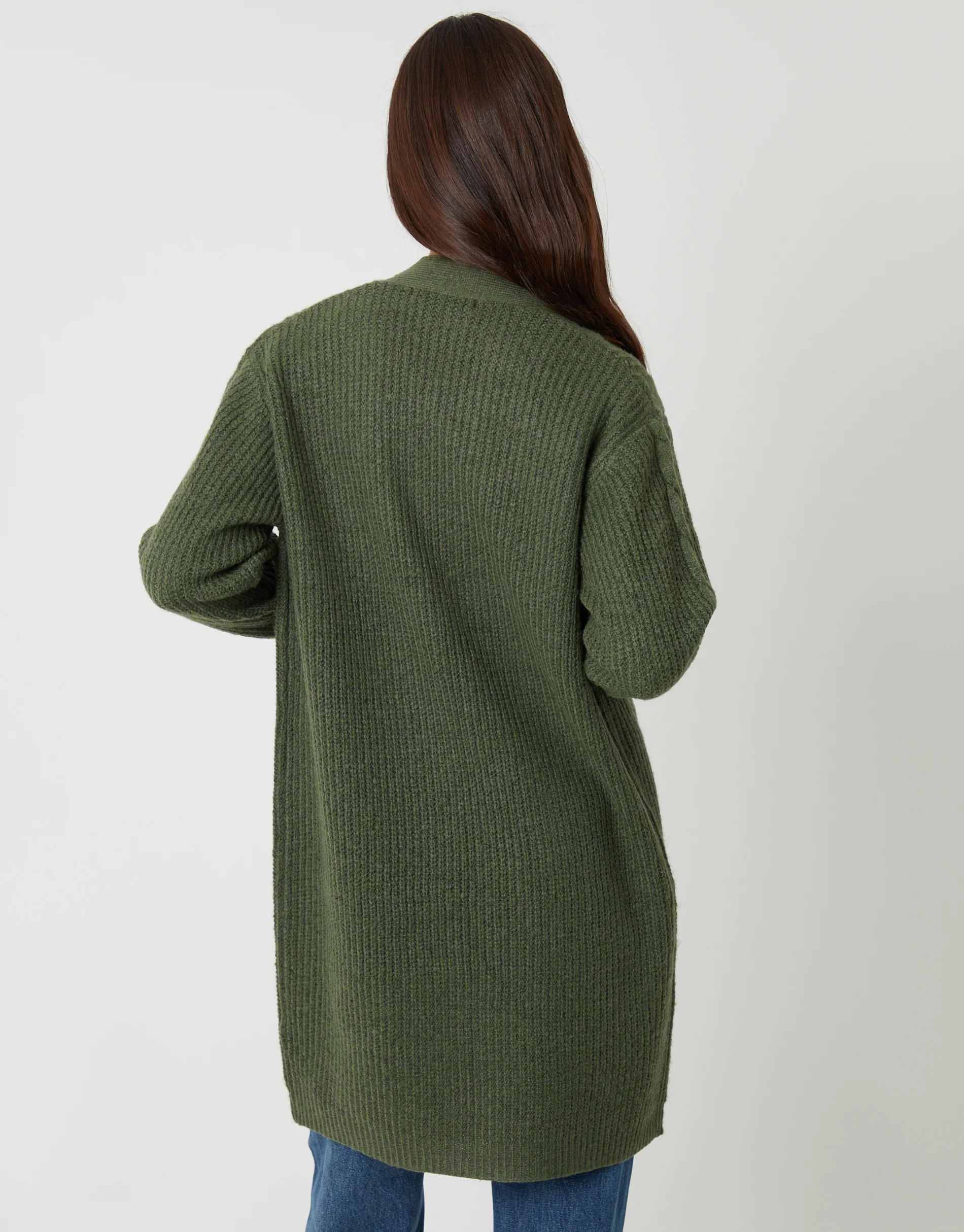 Cable Knit Cardigan in Khaki Green - Image 2