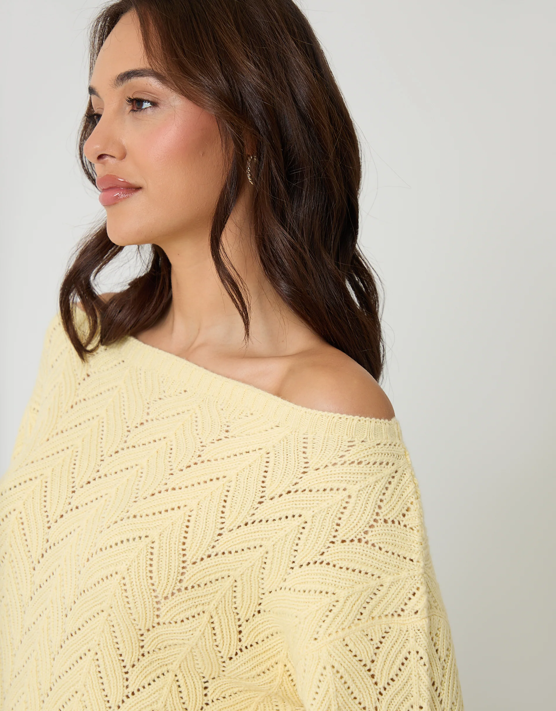 Pointelle Knit Slash Neck Jumper in Lemon Yellow - Image 2