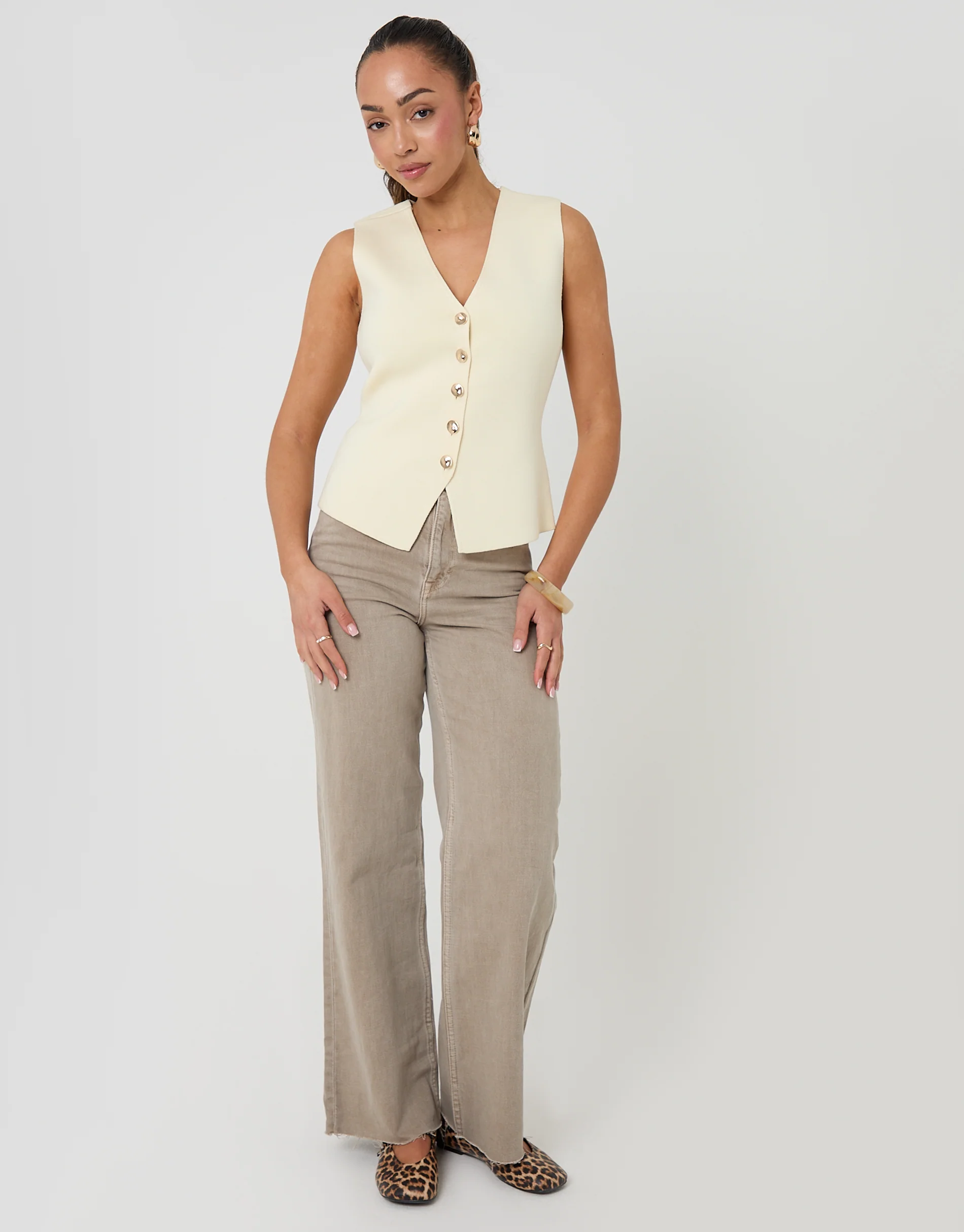 V-Neck Knitted Waistcoat in Lemon Yellow - Image 3