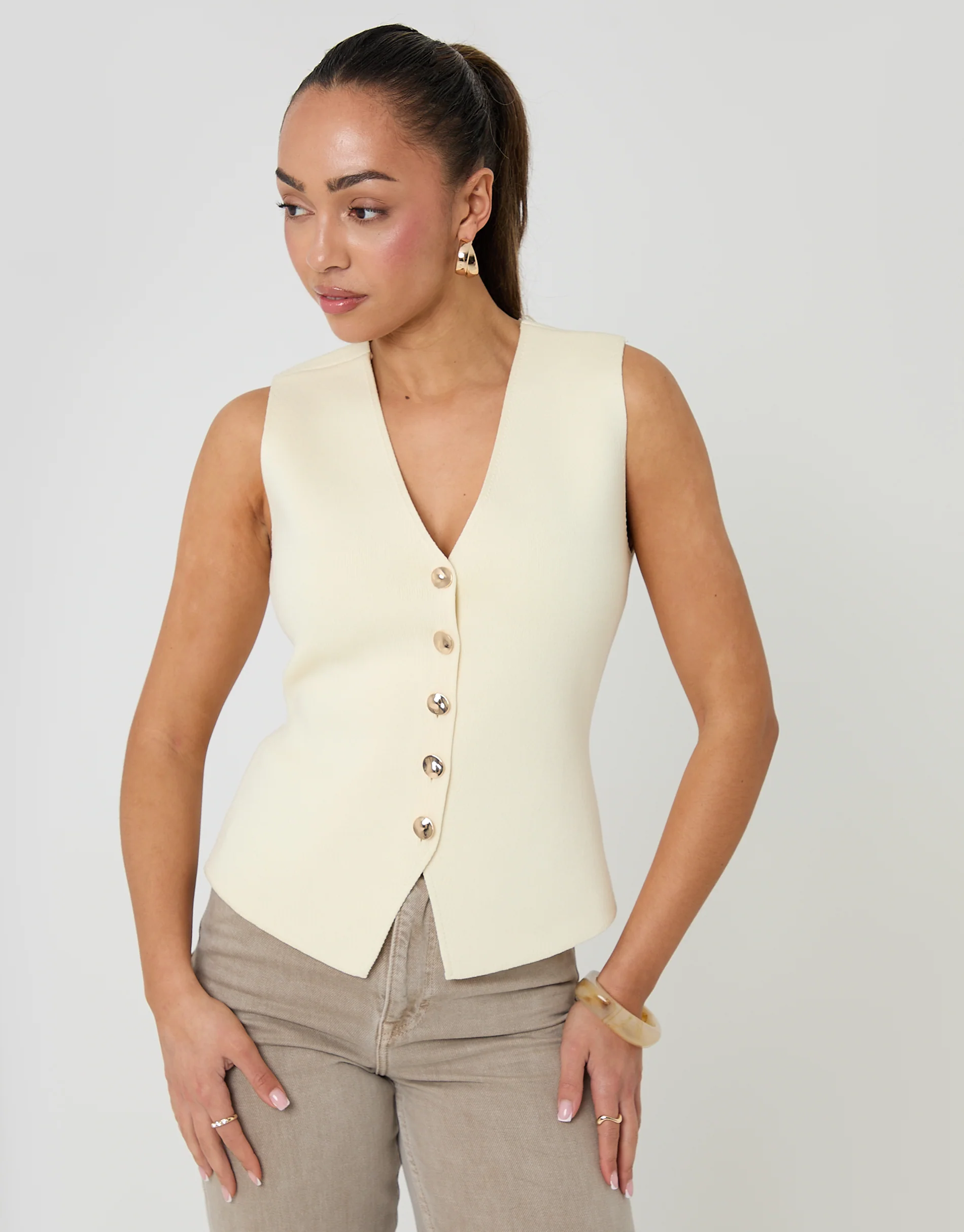 V-Neck Knitted Waistcoat in Lemon Yellow - Image 5