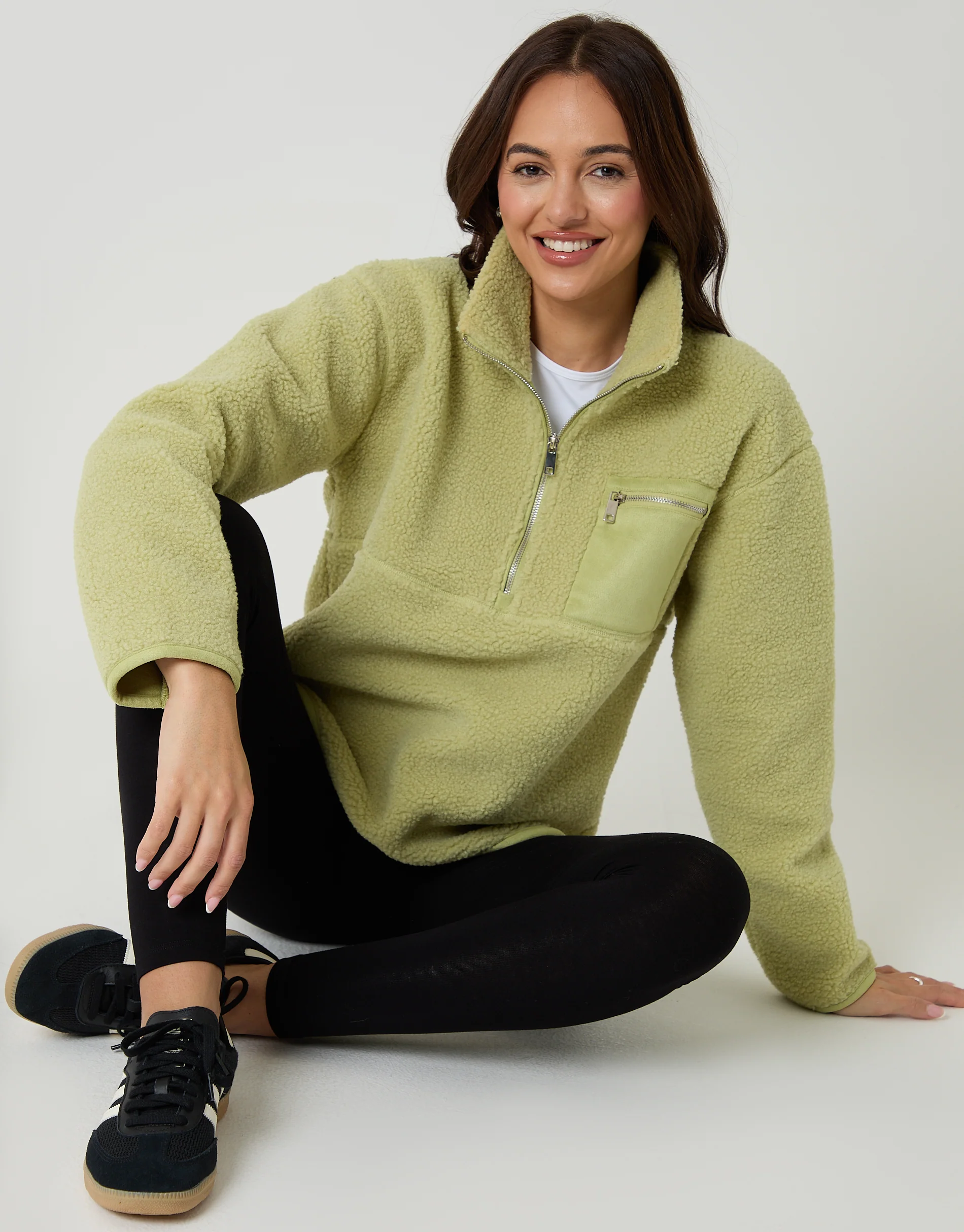 Half Zip Borg Fleece in Lime Green