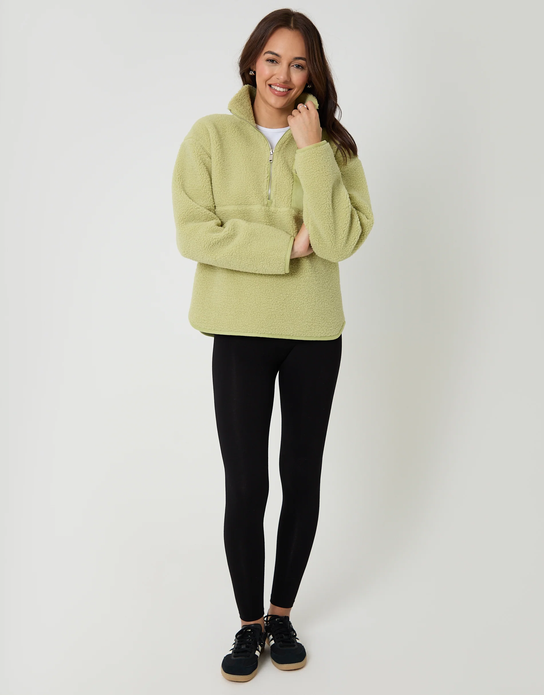 Half Zip Borg Fleece in Lime Green - Image 3