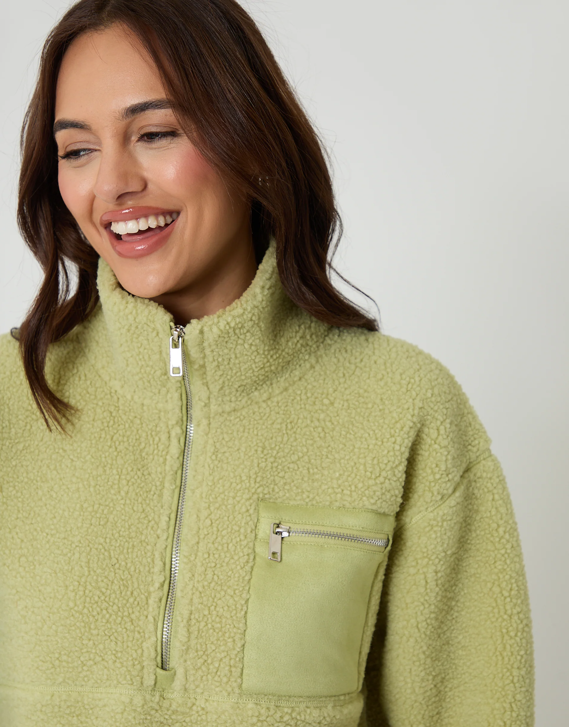 Half Zip Borg Fleece in Lime Green - Image 4