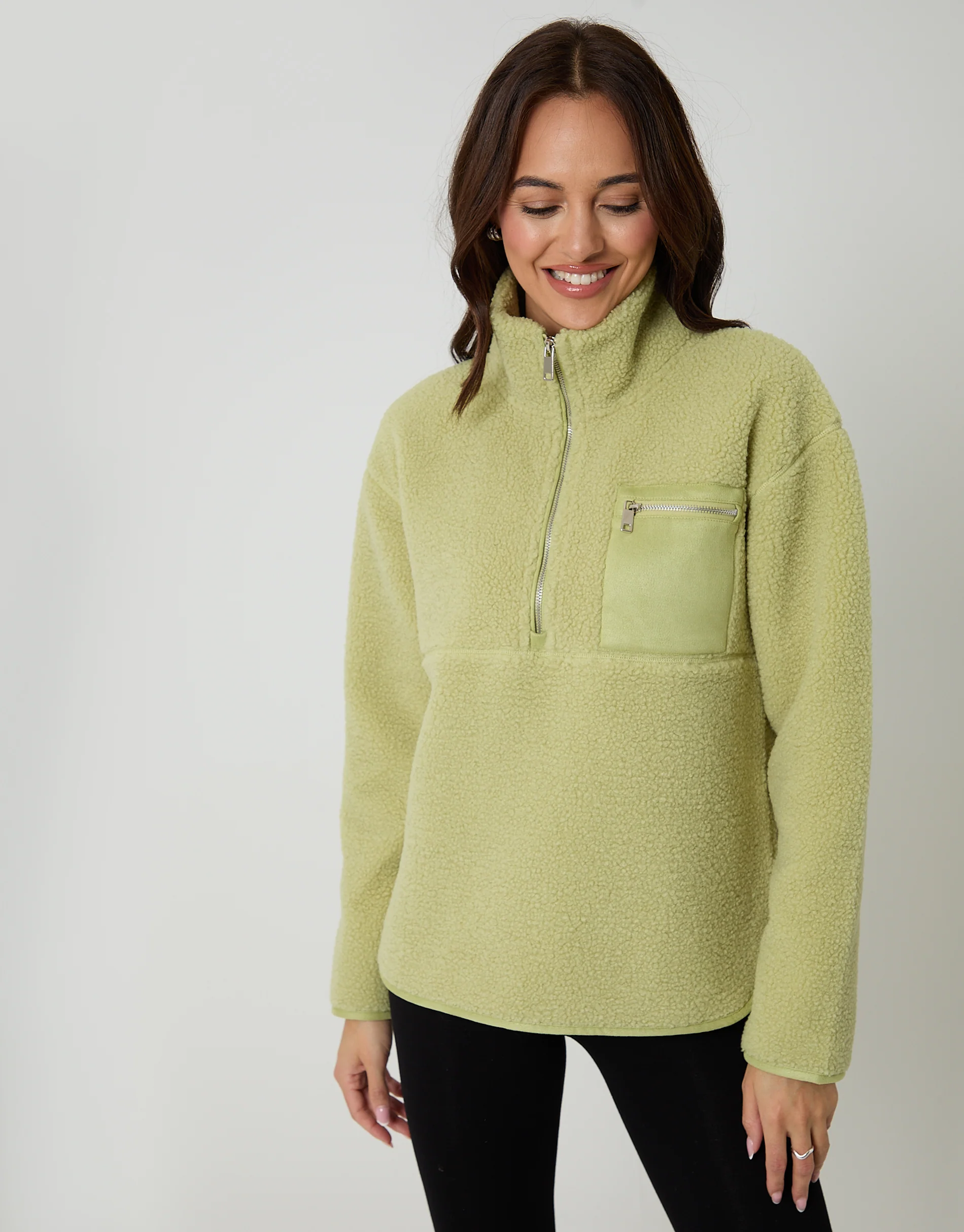 Half Zip Borg Fleece in Lime Green - Image 5