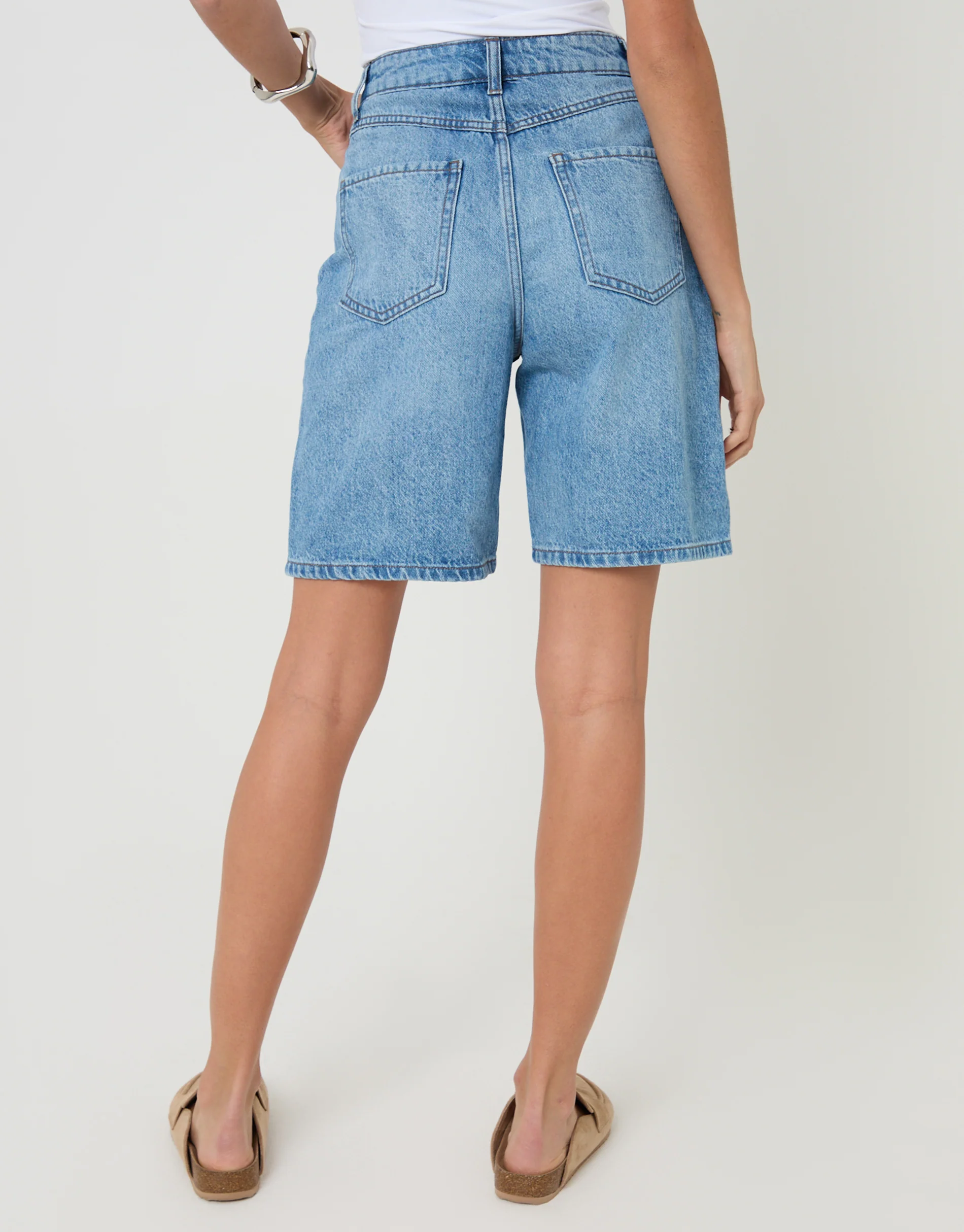 Denim Bermuda Shorts in Mid Wash - Image 3