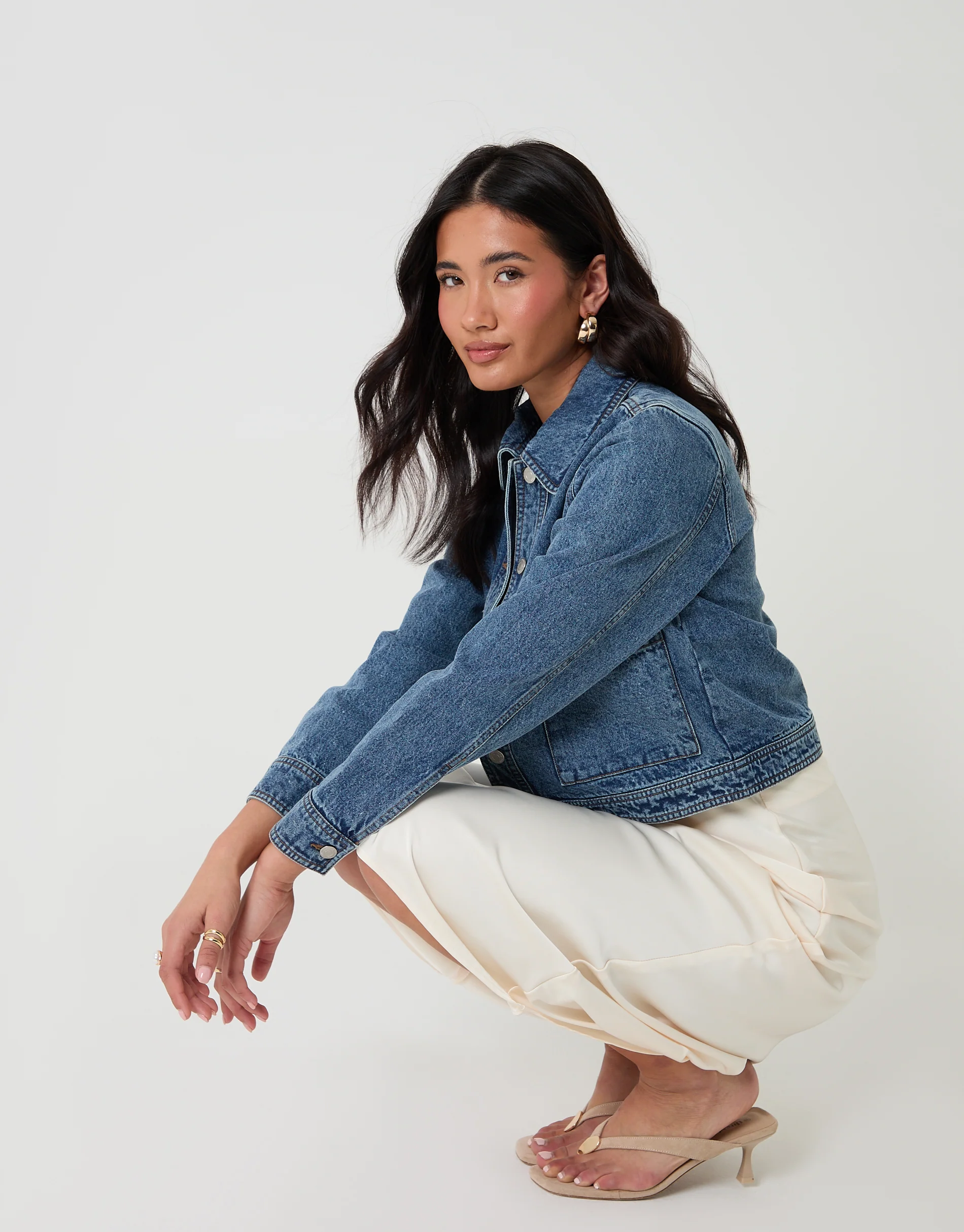 Denim Jacket with Patch Pockets in Mid Wash - Image 3
