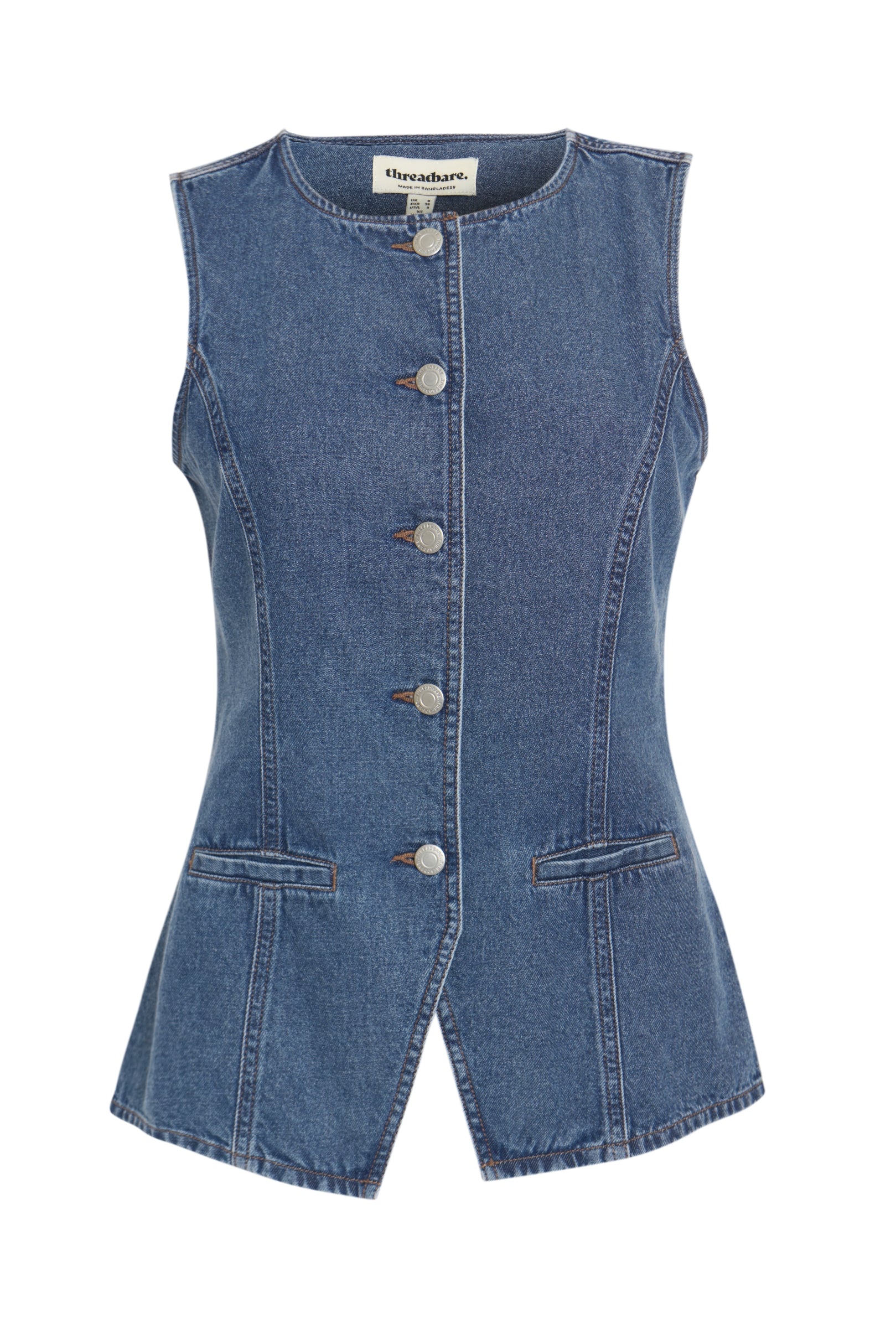 Denim Longline Waistcoat in Mid Wash - Image 6