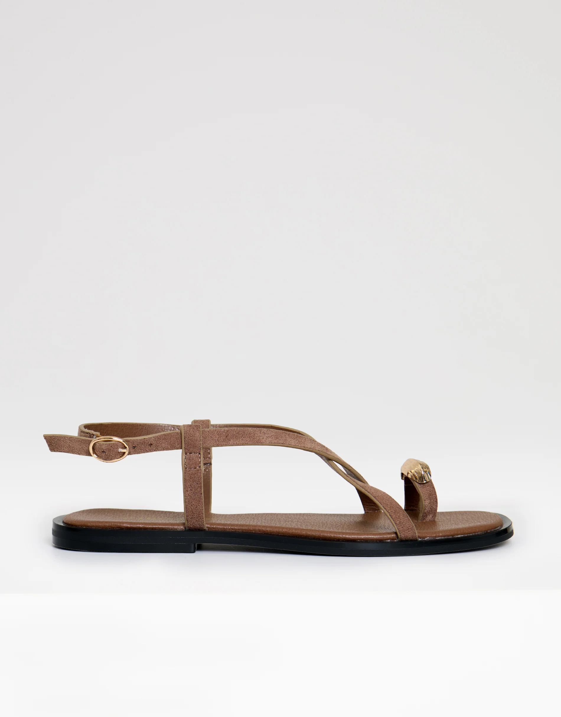 Cross Strap Toe Loop Sandals in Mink Brown - Image 3