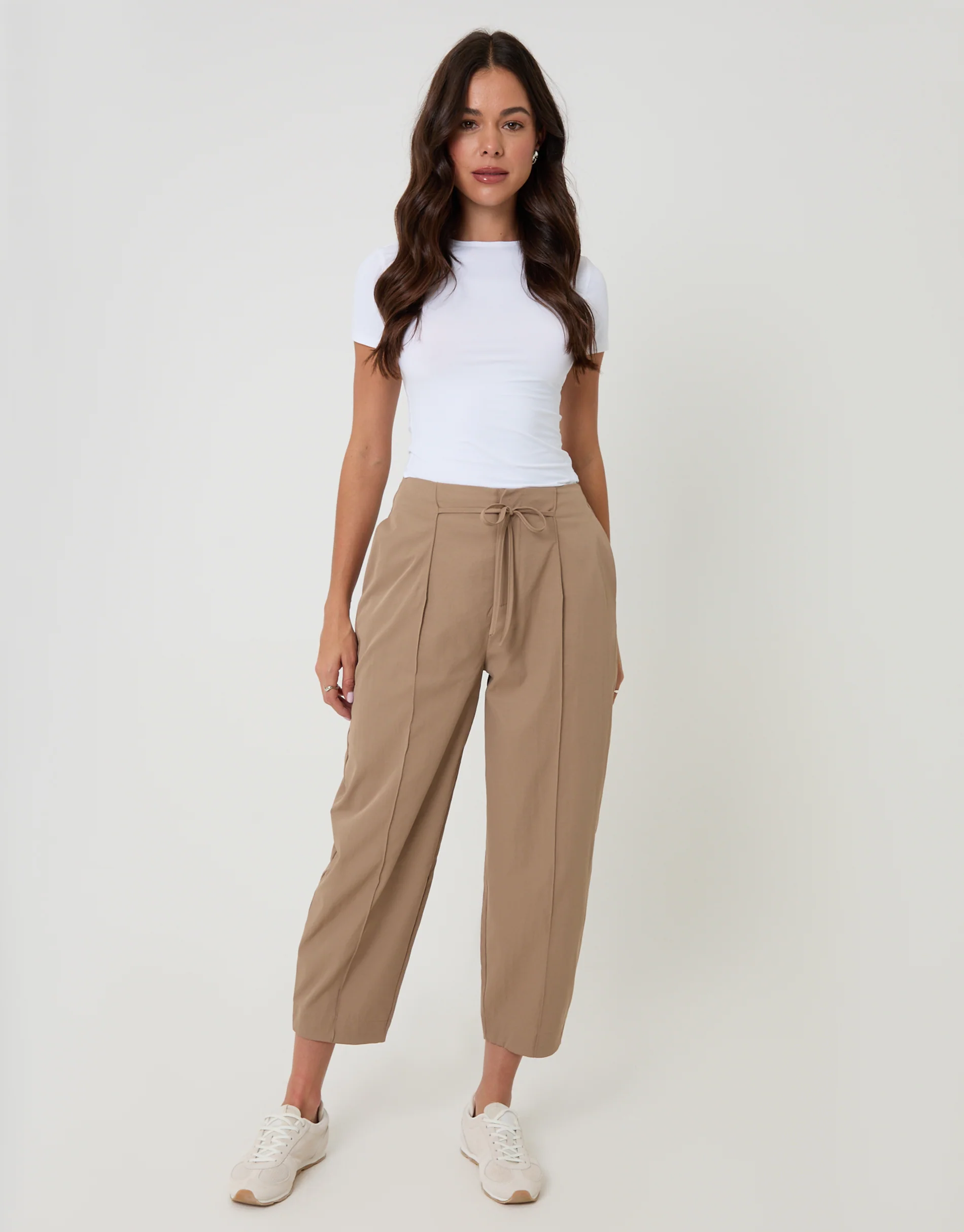 Princess Seam Barrel Leg Trousers in Mink Brown