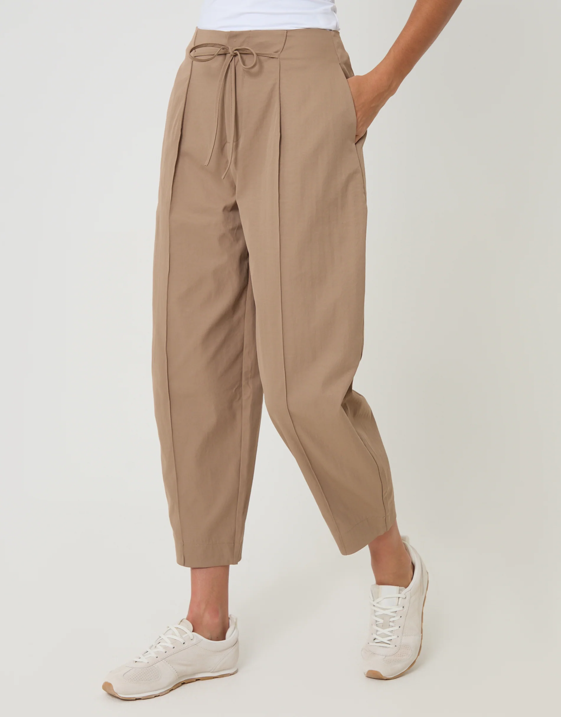 Princess Seam Barrel Leg Trousers in Mink Brown - Image 2